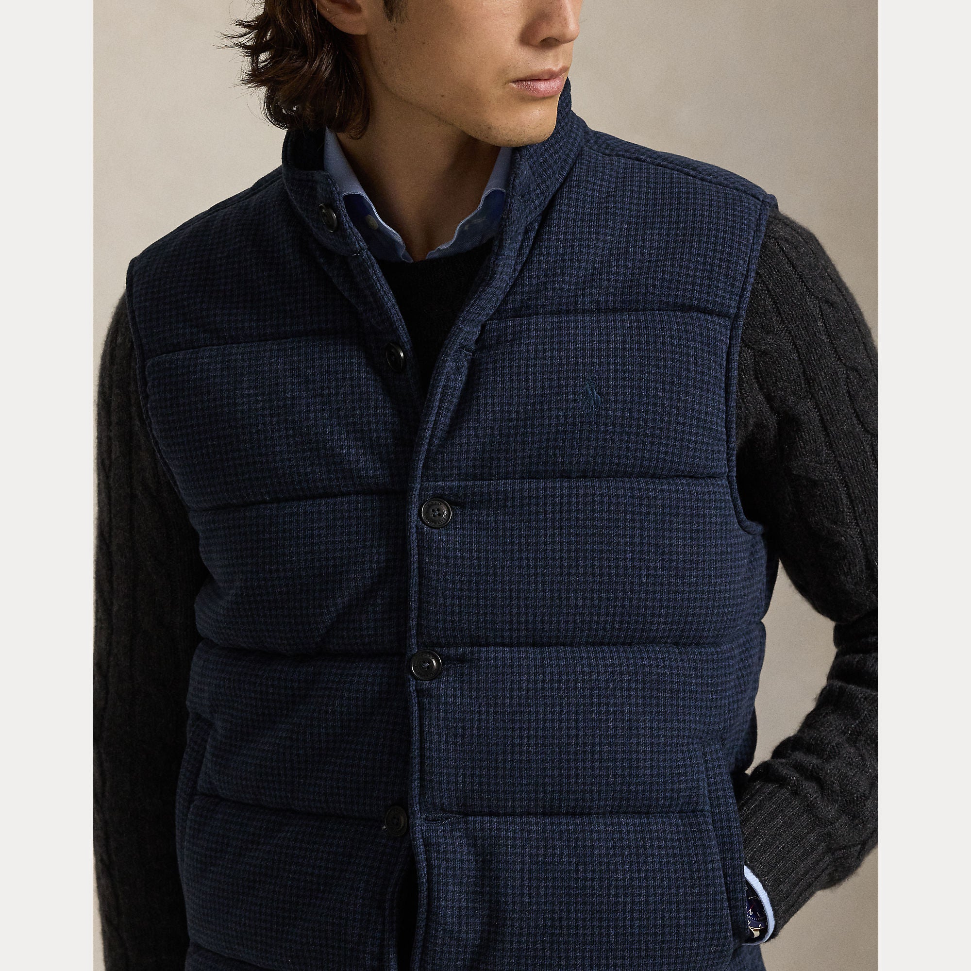 Polo Ralph Lauren Miesten liivi Houndstooth Print Estate Rib, sininen