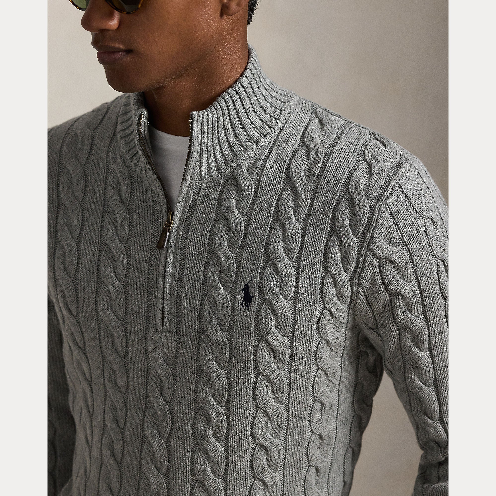 Polo Ralph Lauren miesten neulepusero Cotton Cable LS Driver Half Zip Pullover,  harmaa