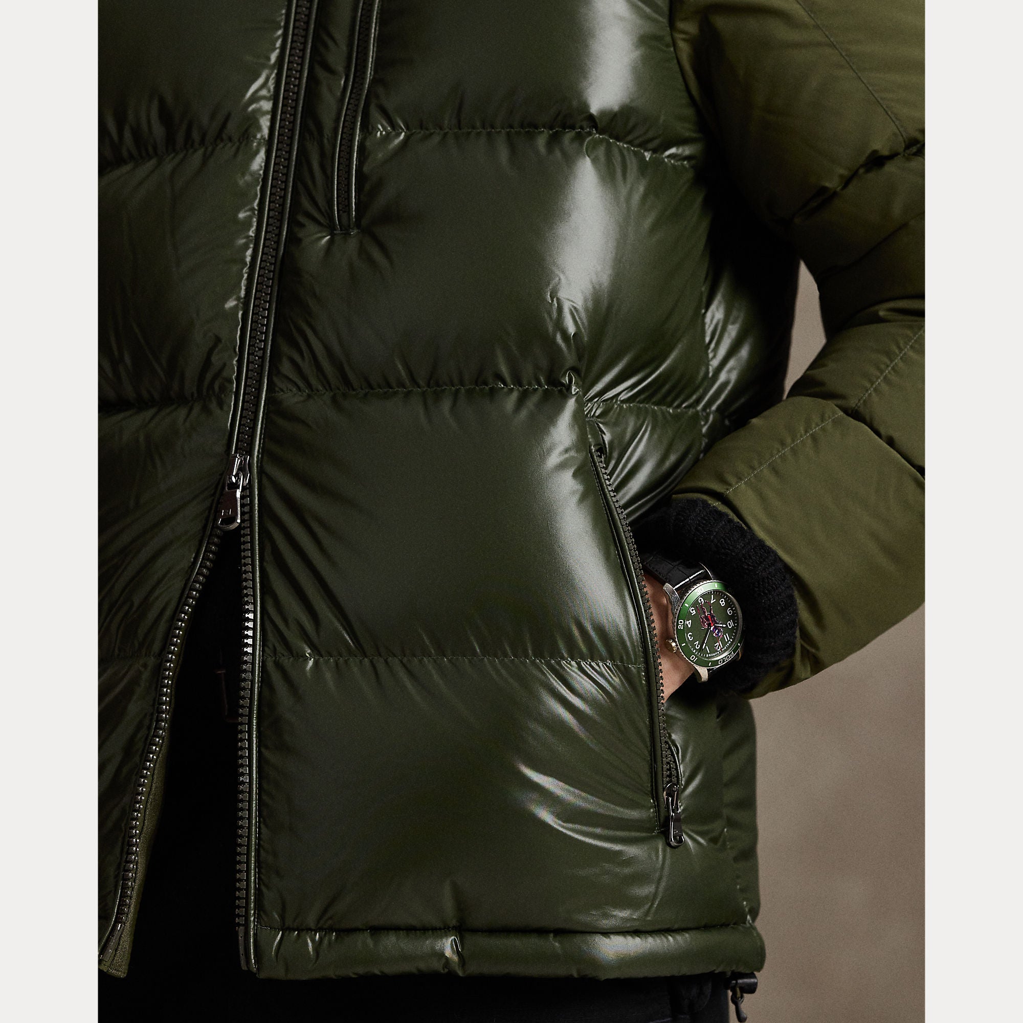Polo Ralph Lauren The Gorham Two-Tone Down Jacket, tummanvihreä