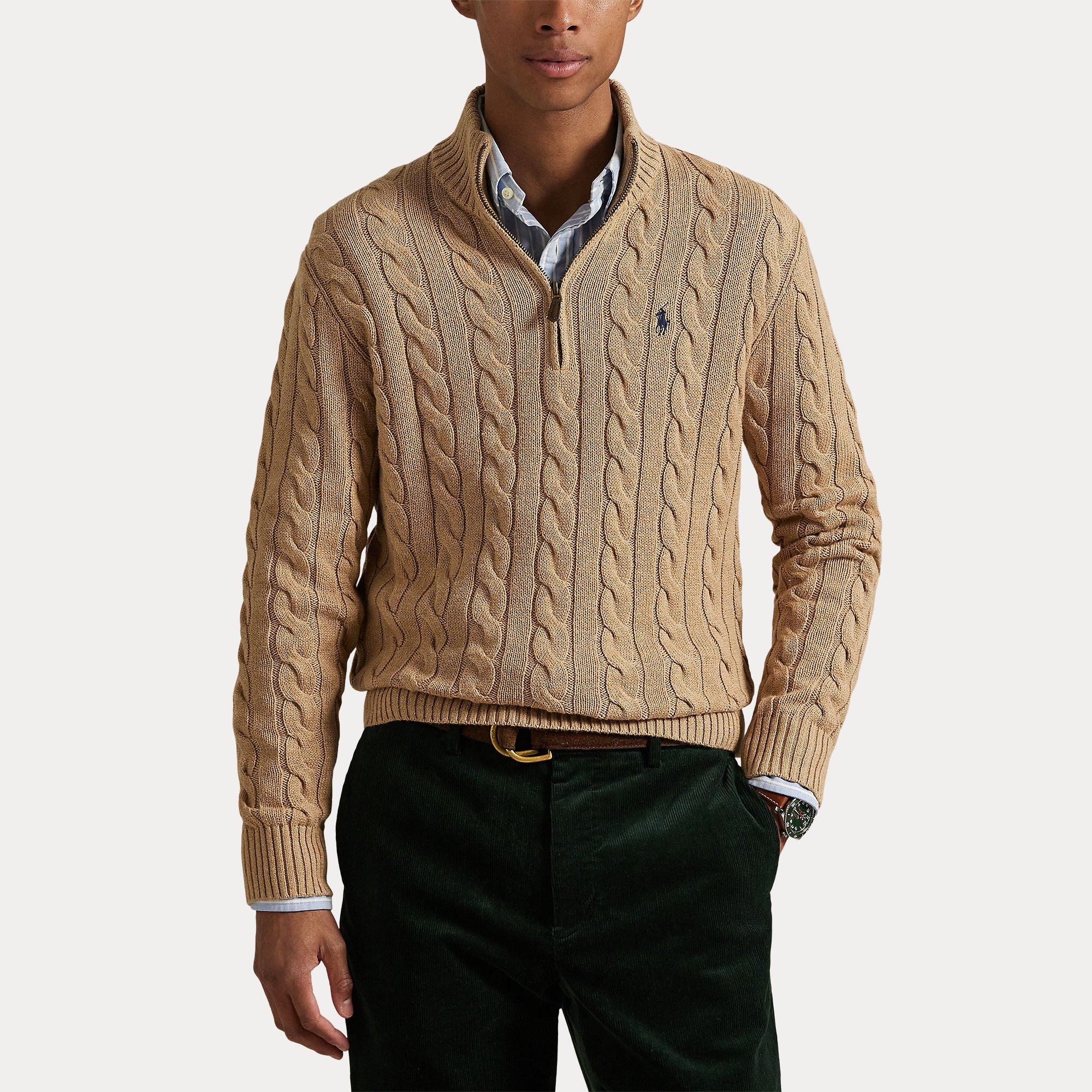 Polo Ralph Lauren Miehet Neulepusero Cotton Cable LS Half Zip Beige