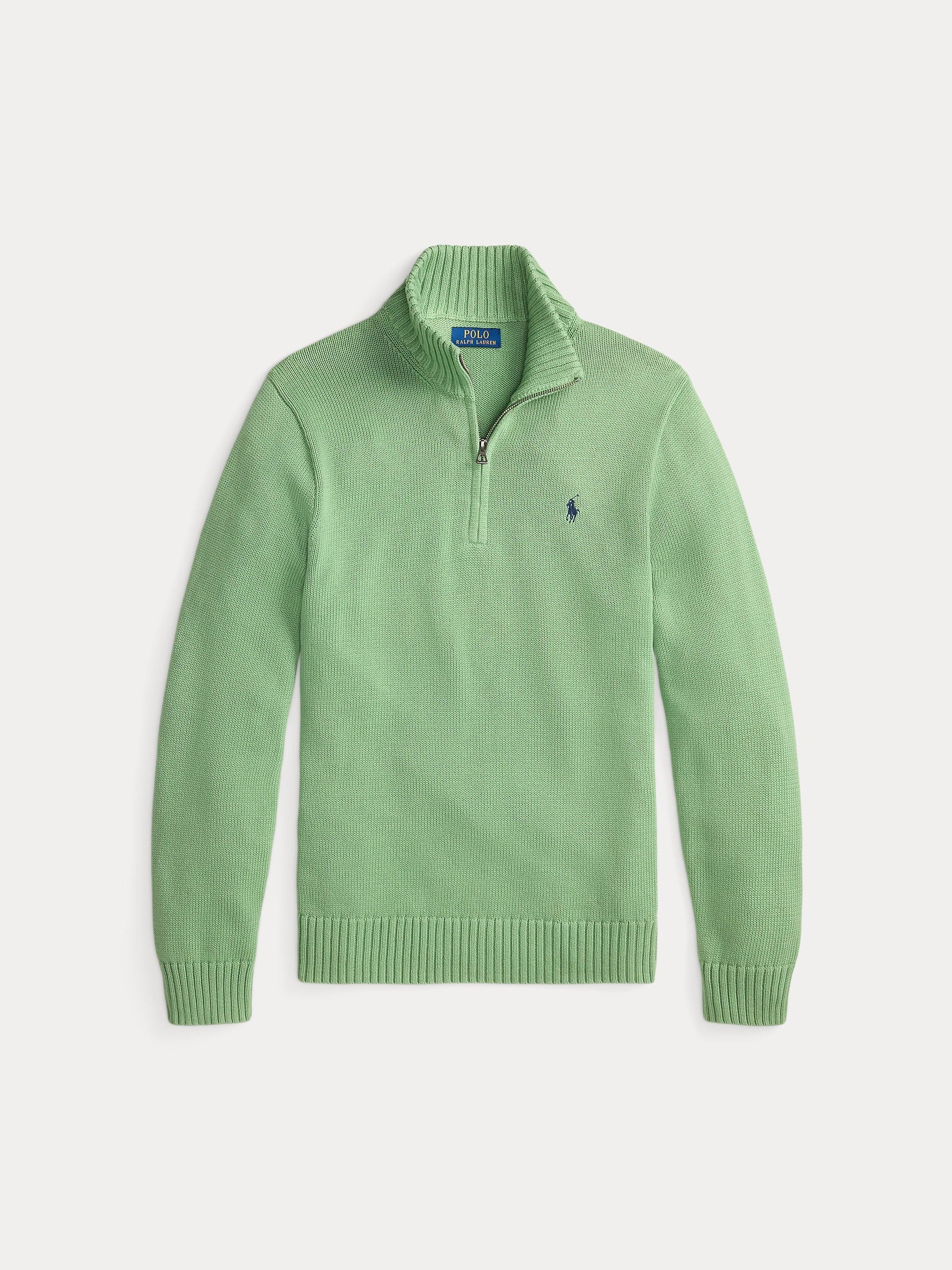 Polo Ralph Lauren miesten neulepaita Cotton Hlaf Zip Pullover, vaaleanvihreä