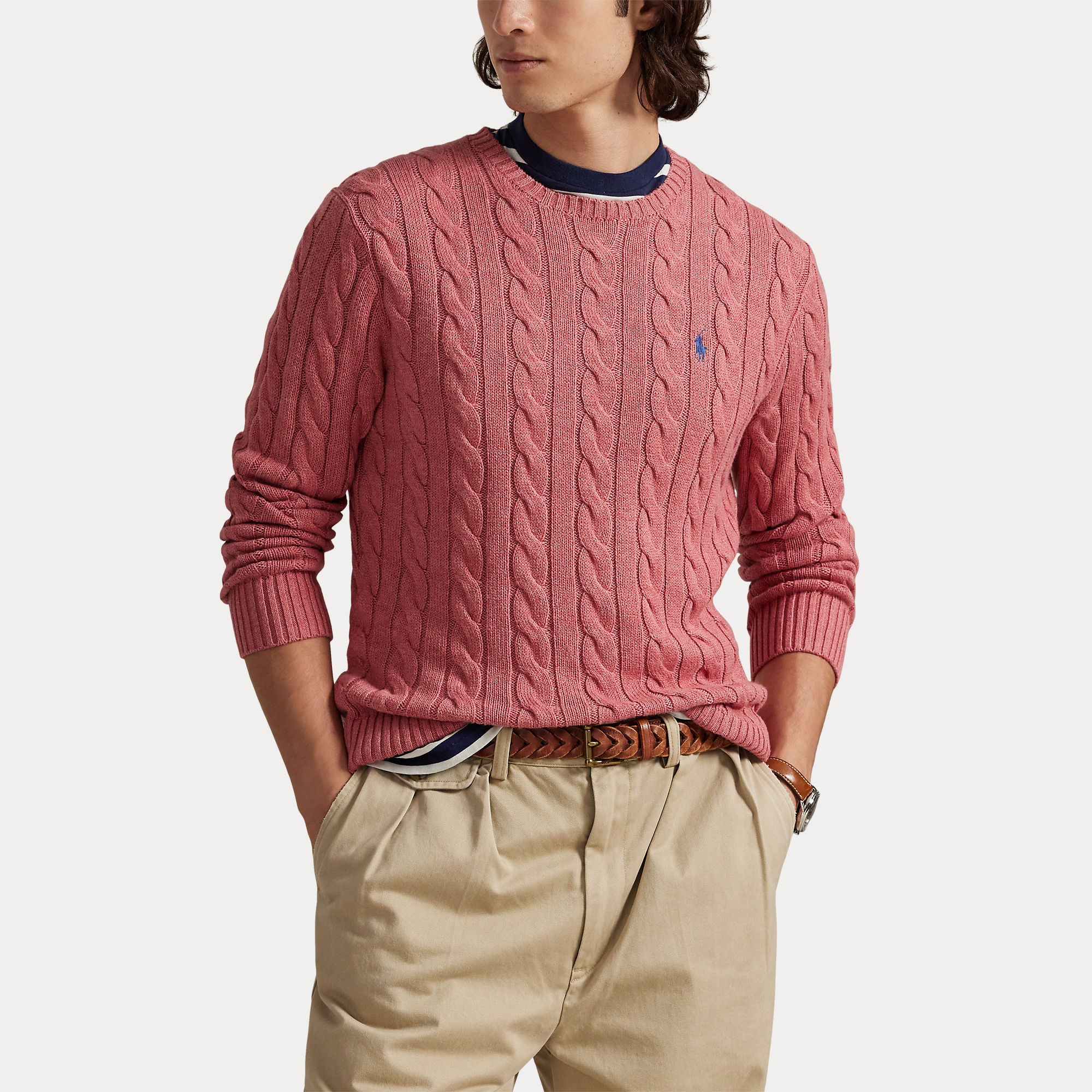 Polo Ralph Lauren miesten neulepaita Cotton Cable LS Drive Pullover, vaaleanpunainen