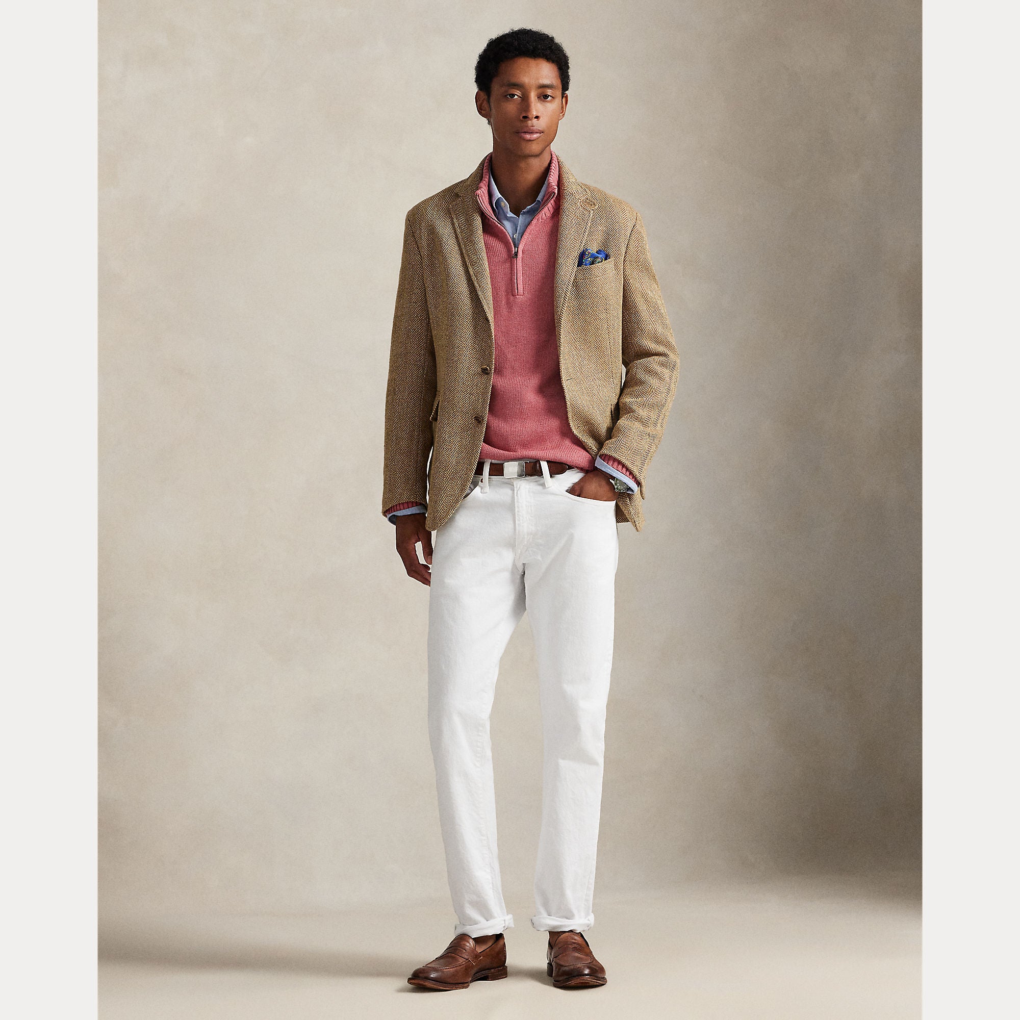 Polo Ralph Lauren miesten neulepaita Cotton Hlaf Zip Pullover, pinkki