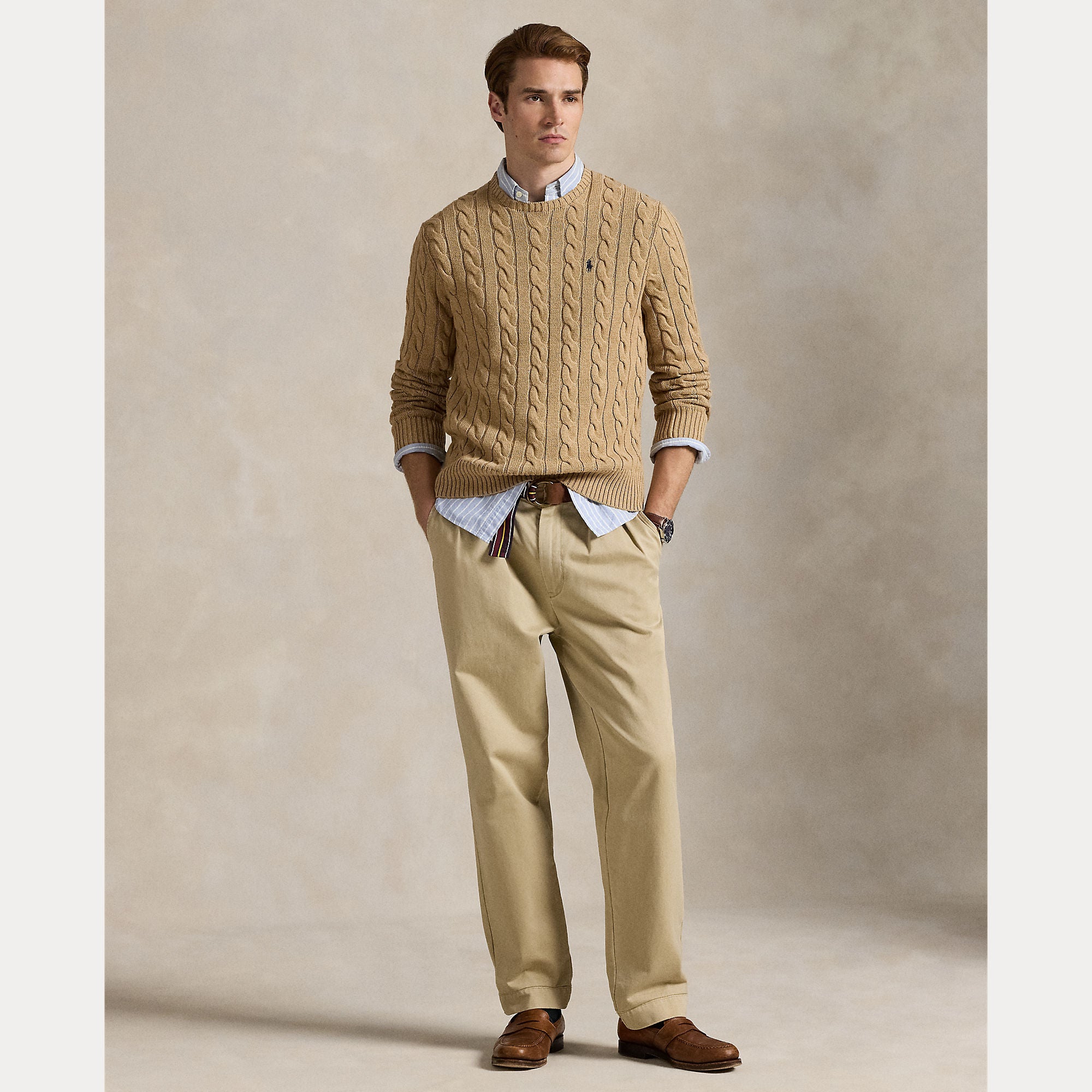 Polo Ralph Lauren miesten neulepaita Cotton Cable LS Drive Pullover, beige