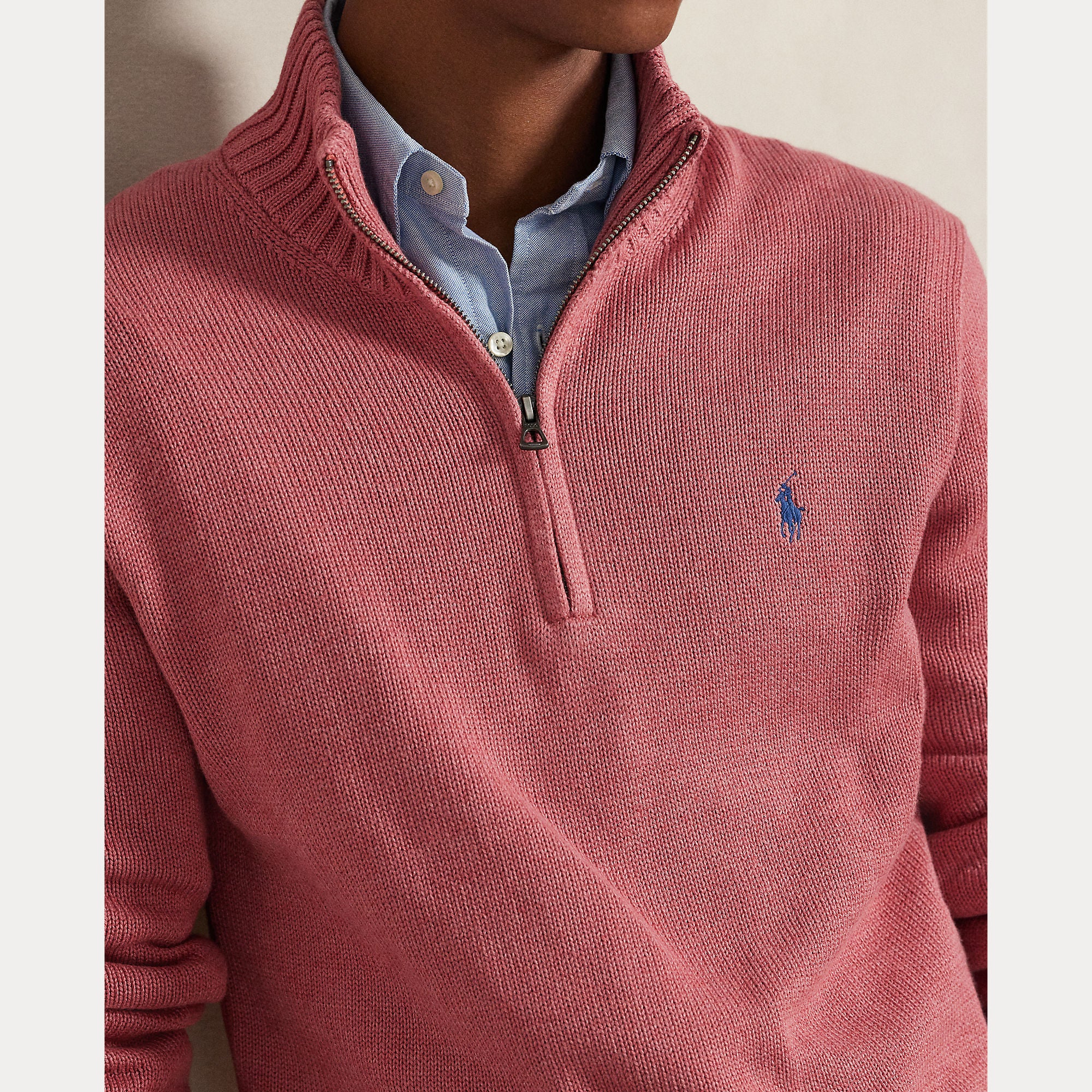 Polo Ralph Lauren miesten neulepaita Cotton Hlaf Zip Pullover, pinkki