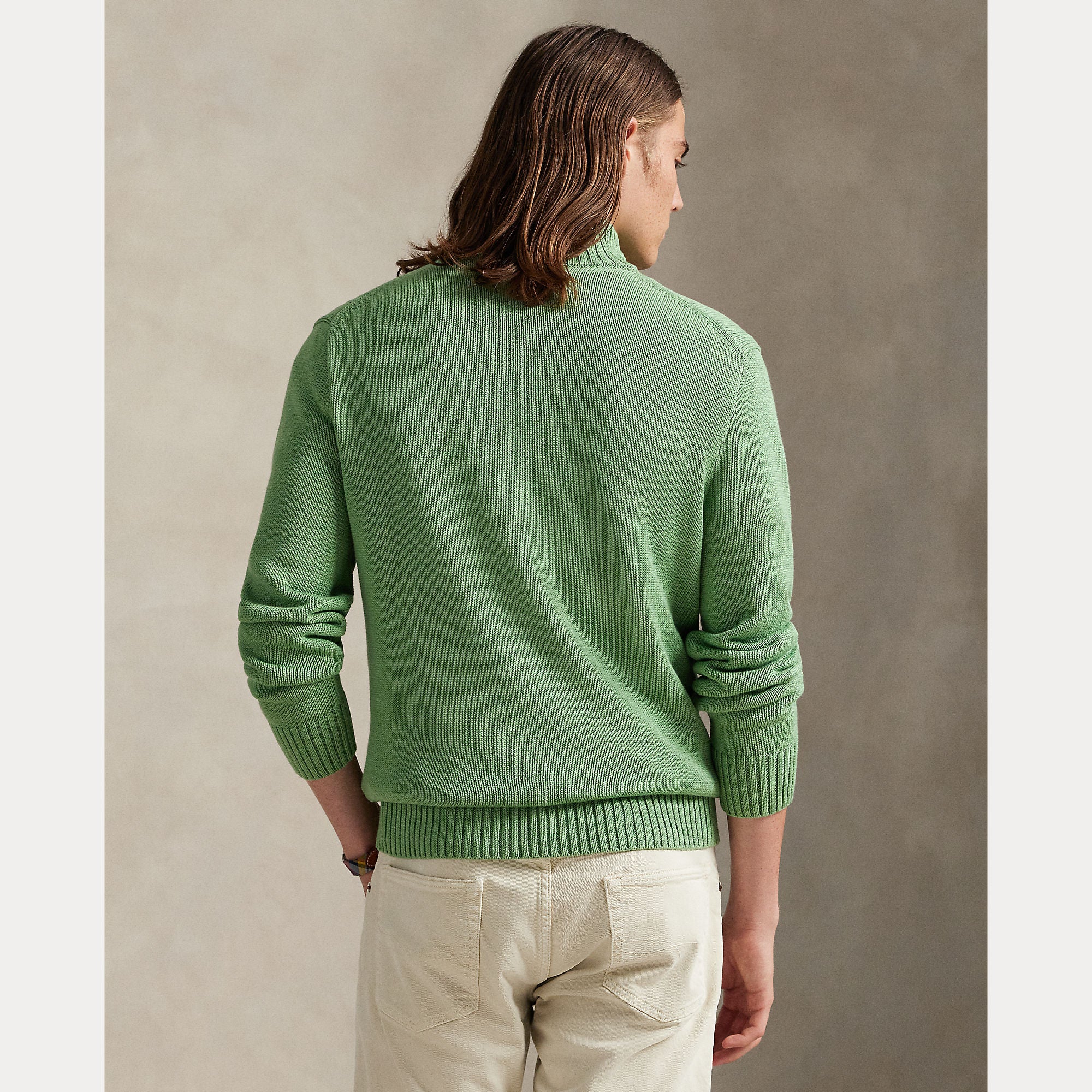 Polo Ralph Lauren miesten neulepaita Cotton Hlaf Zip Pullover, vaaleanvihreä