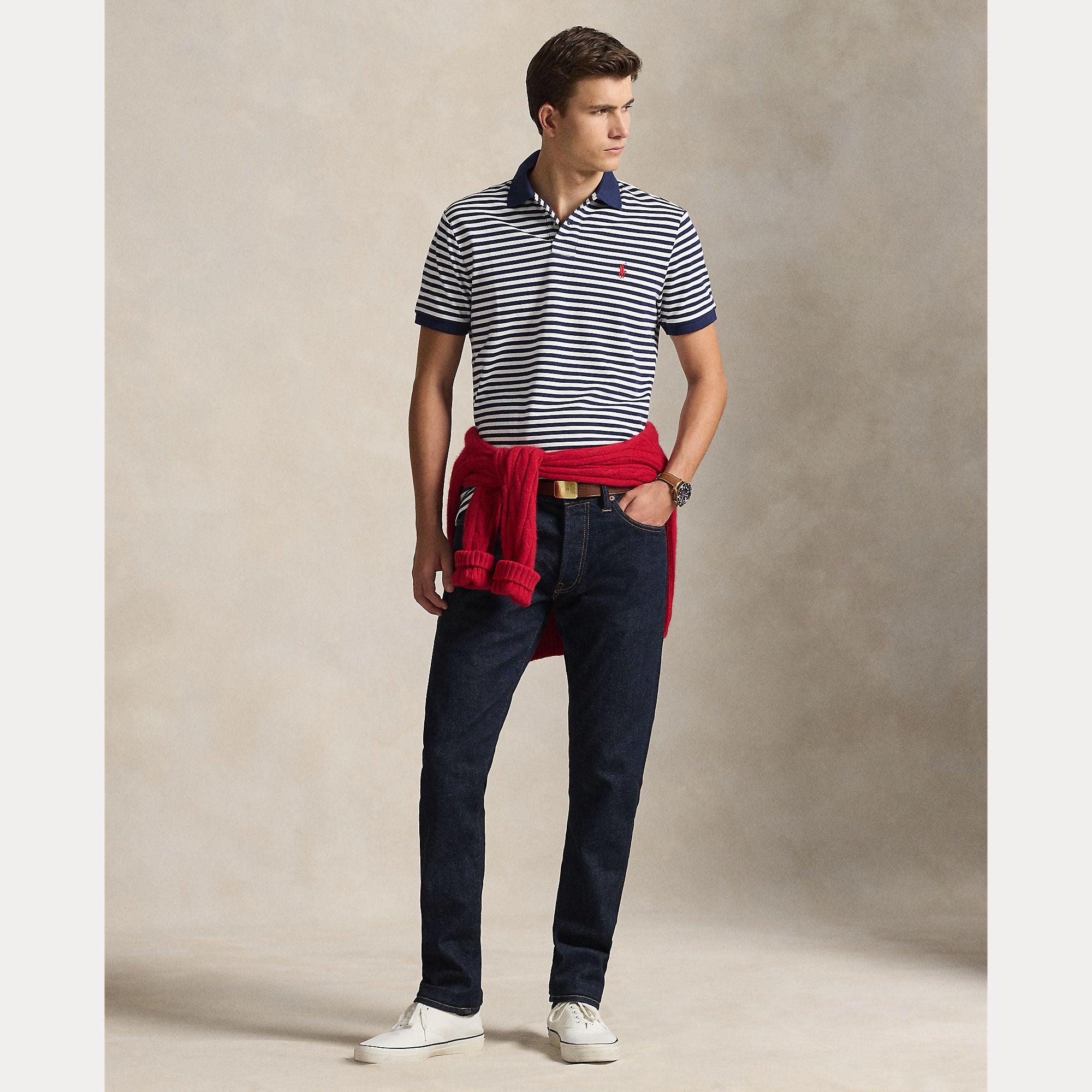 Polo Ralph Lauren miesten pikeepaita Iconic Mesh Polo Shirt, raidallinen sininen