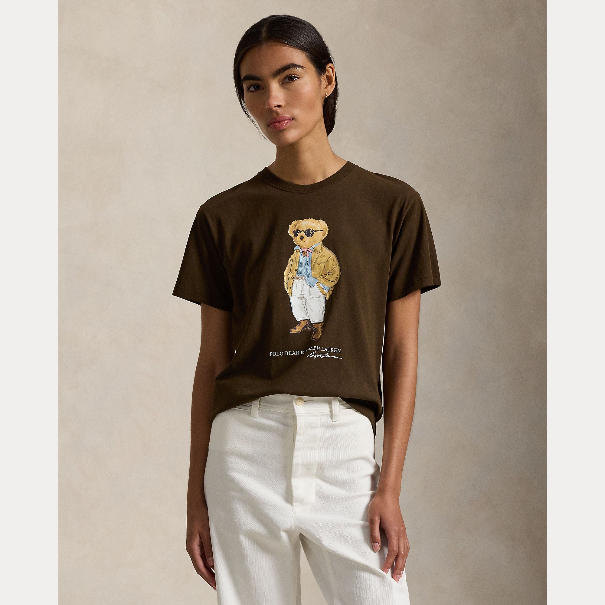 Polo Ralph Lauren naisten t-paita Bear Knit T-shirt, tummanruskea