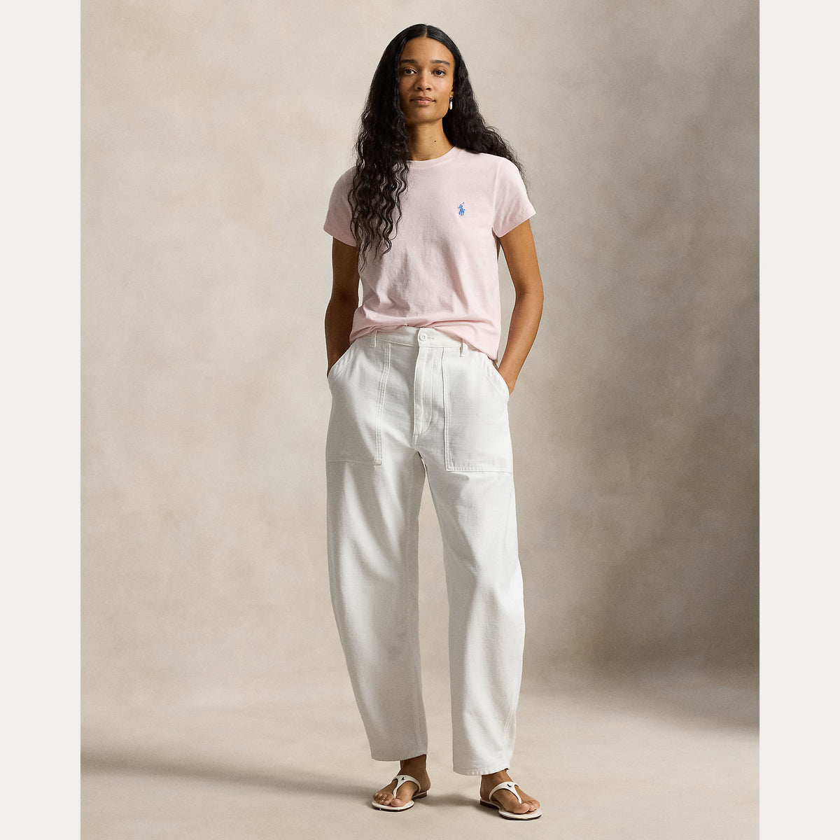 Polo Ralph Lauren naisten t-paita Knit T-shirt, vaaleanpunainen, pehmeää puuvillaa, rento leikkaus, pyöreä pääntie ja pieni kirjailtu logo edessä