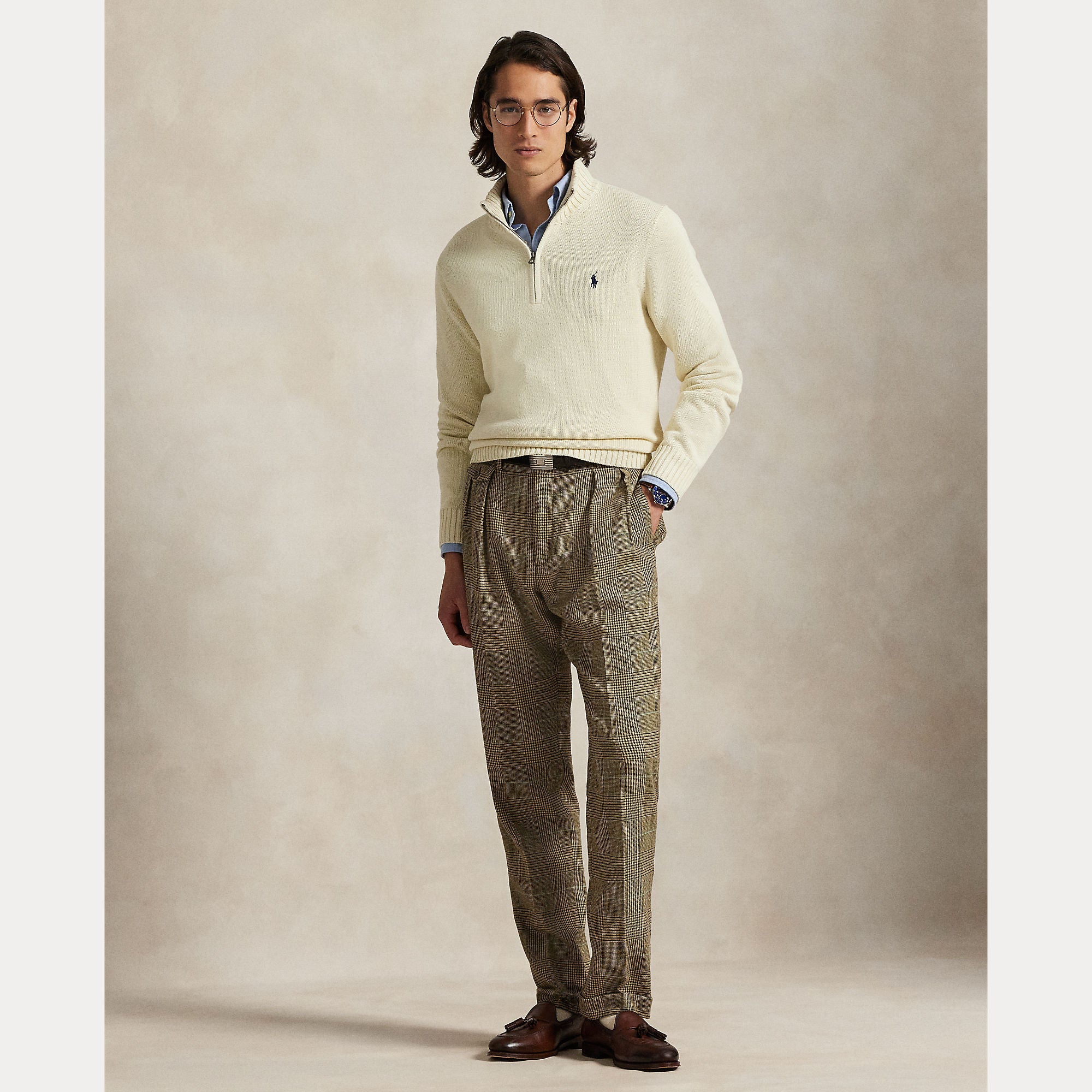 Polo Ralph Lauren miesten neulepusero Cotton Quarter-Zip Mockneck Sweater, valkoinen