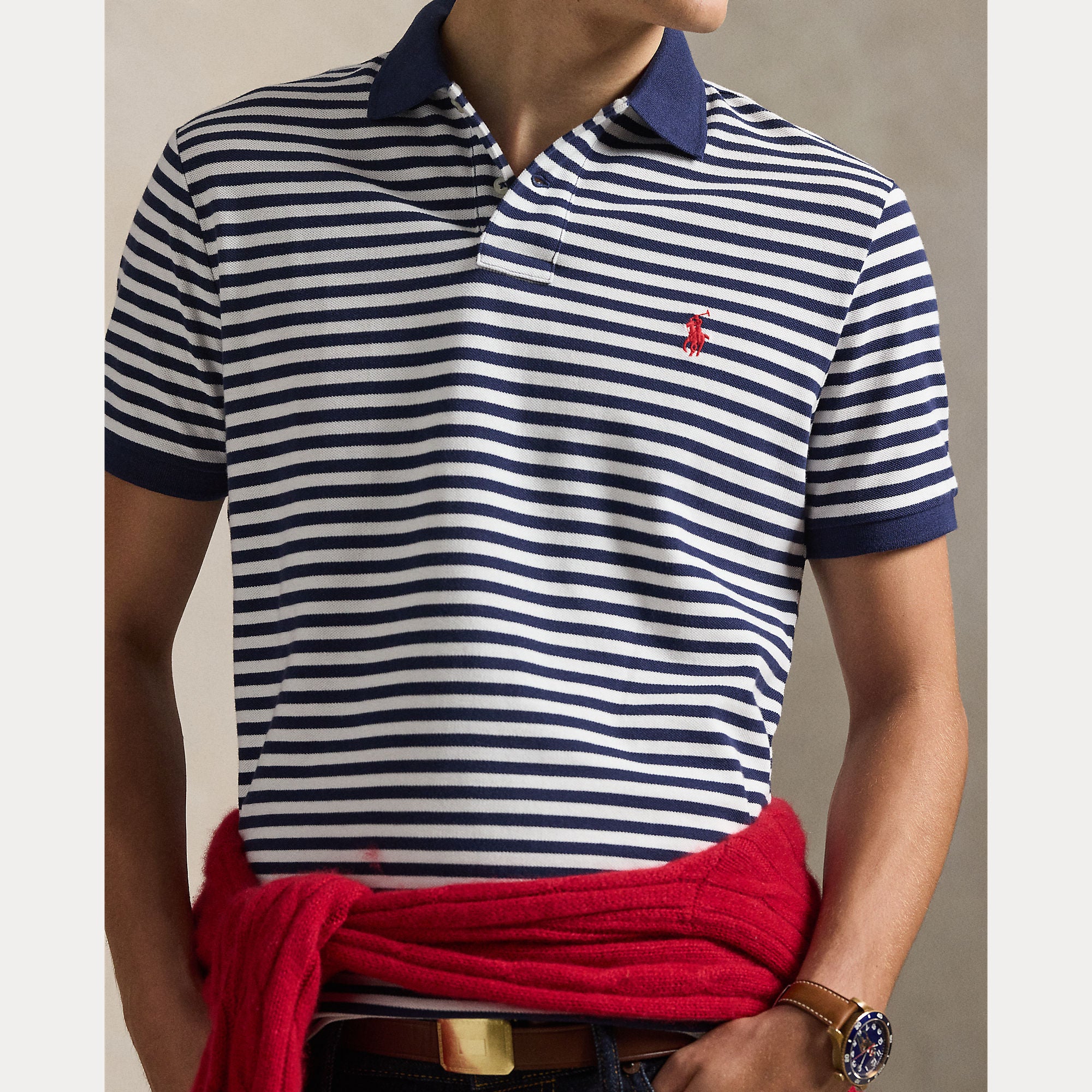Polo Ralph Lauren miesten pikeepaita Iconic Mesh Polo Shirt, raidallinen sininen