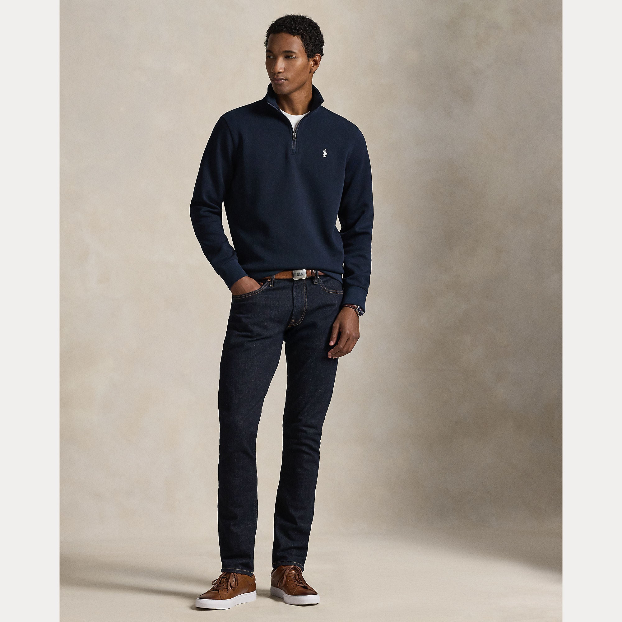 Polo Ralph Lauren miesten collegepaita Double Knit Half Zip Athletic, tummansininen