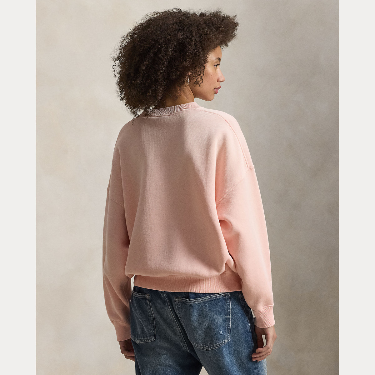 Polo Ralph Lauren naisten collegepusero Knit Pullover Sweatshirt, vaaleanpunainen, takaapäin näkyvä pehmeä puuvillasekoite, väljä leikkaus, pitkät hihat ja resorit