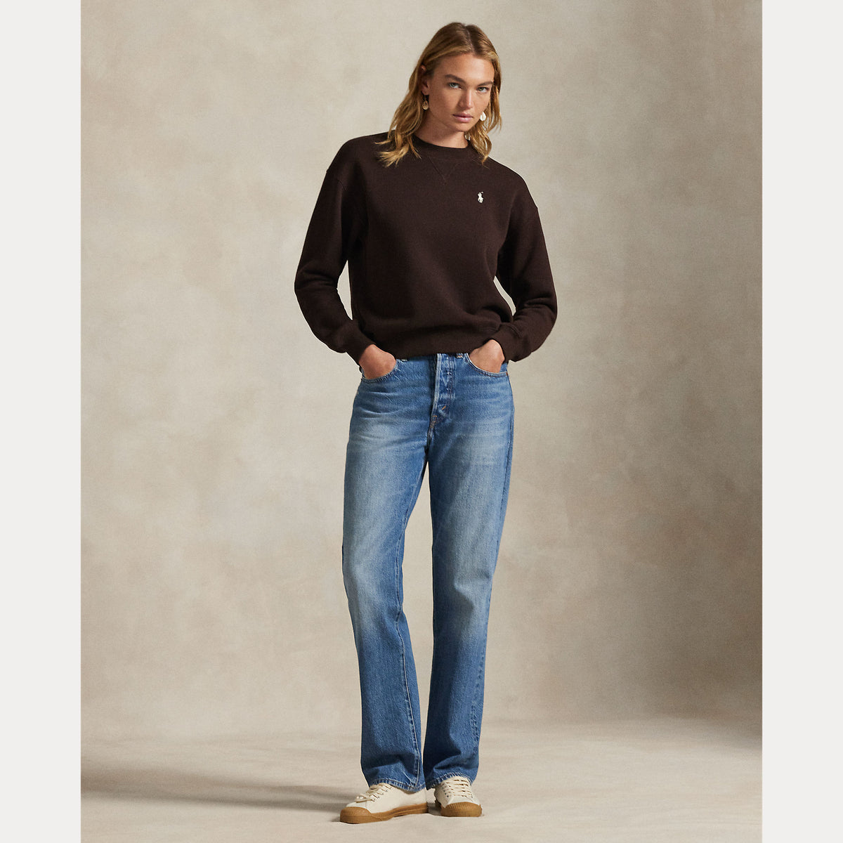 Polo Ralph Lauren naisten collegepaita Fleece Crewneck, tummanruskea