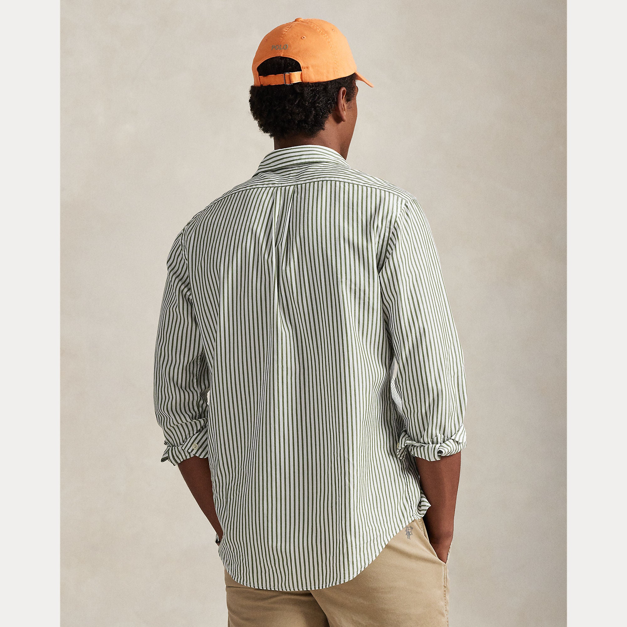 Polo Ralph Lauren miesten kauluspaita Long Sleeve Shirt Cotton Stripe, raidallinen vihreä