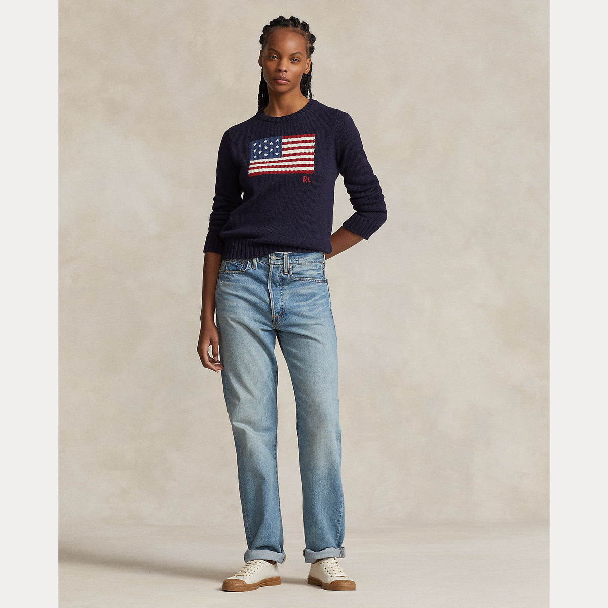 Polo Ralph Lauren naisten neulepaita Flag CN-Long Sleeve-Pullover, tummansininen