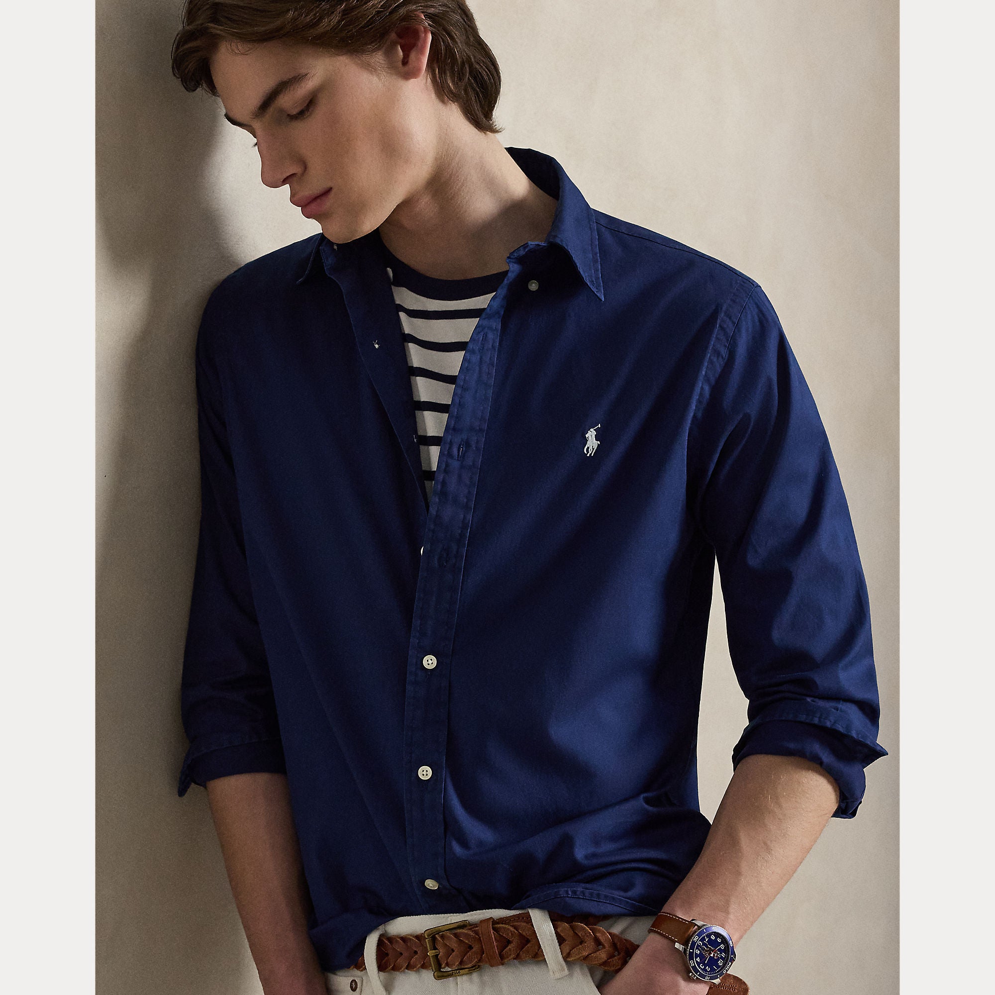 Polo Ralph Lauren miesten kauluspaita Washed Cotton Shirt, tummansininen
