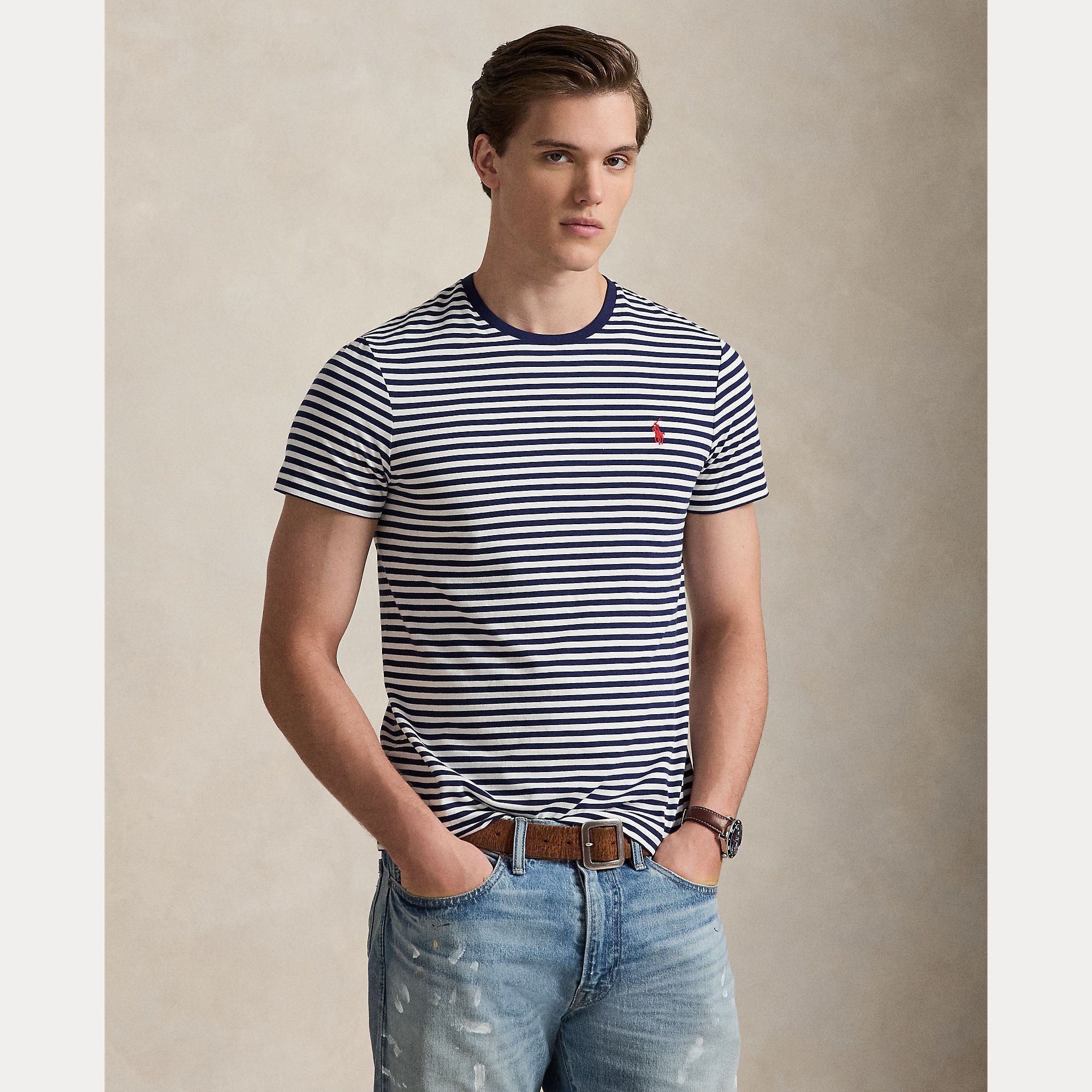 Polo Ralph Lauren miesten t-paita Custom Fit Striped T-Shirt, raidallinen sininen