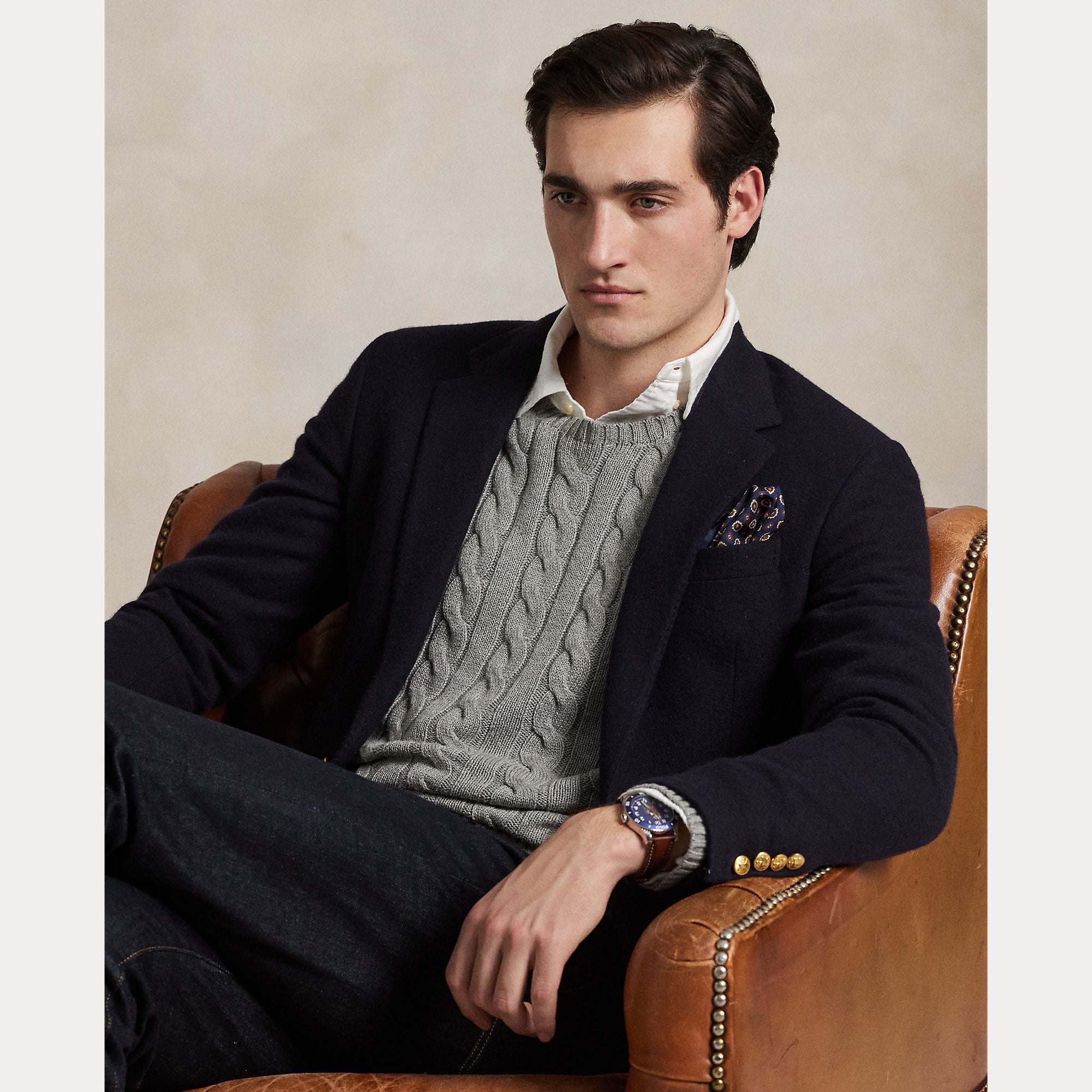 Polo Ralph Lauren miesten neulepaita Cotton Cable LS Drive Pullover, keskiharmaa