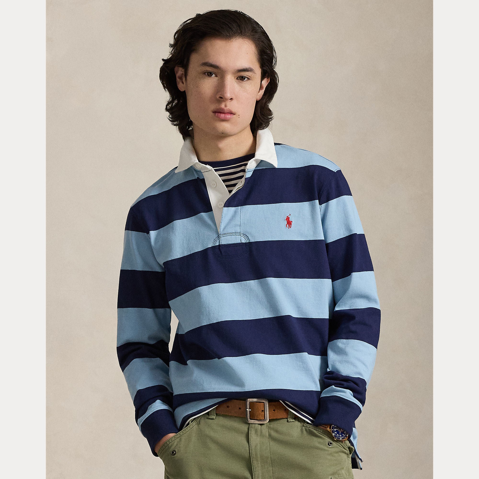 Polo Ralph Lauren miesten paita LS Rugby M3 Long Sleeve Knit, raidallinen sininen