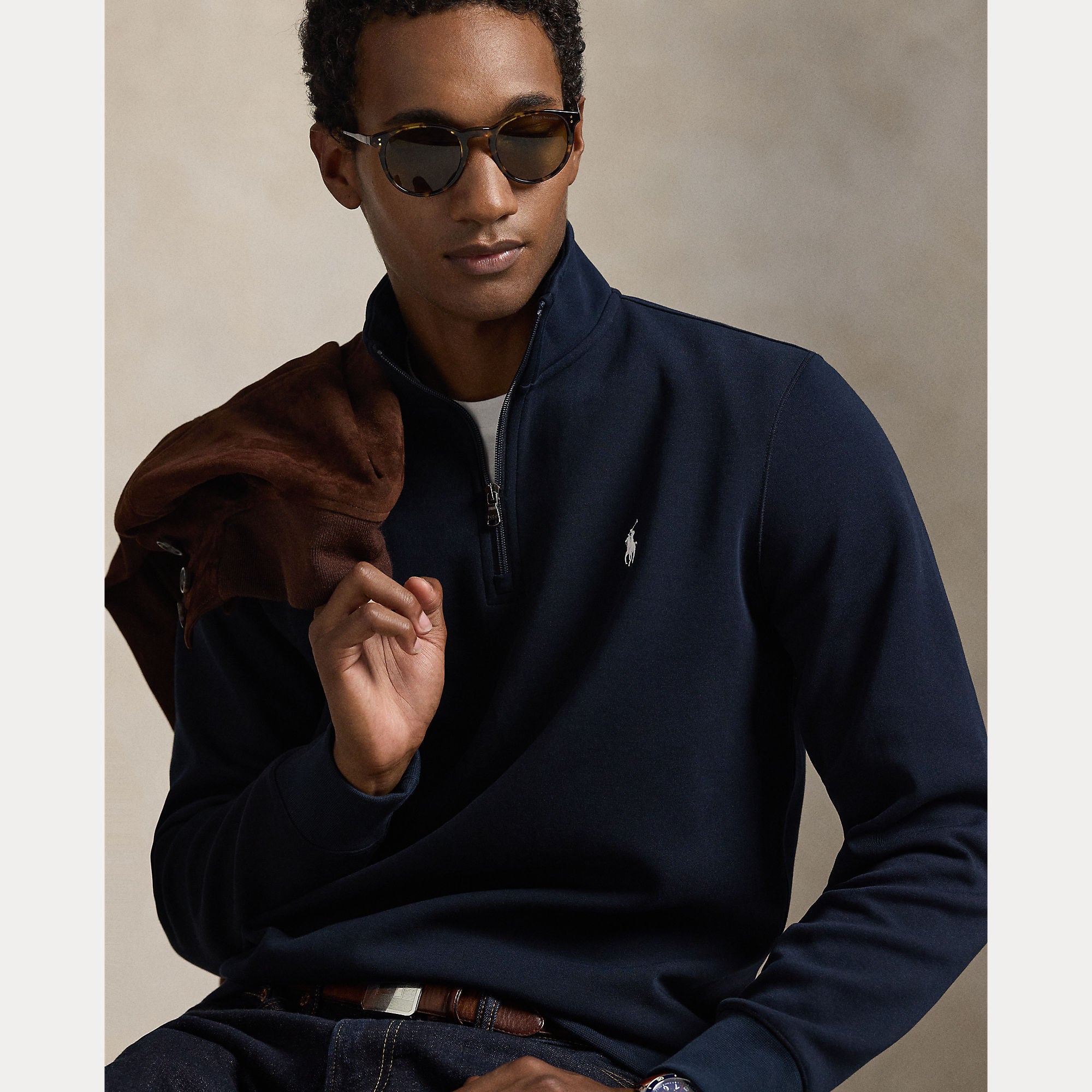 Polo Ralph Lauren miesten collegepaita Double Knit Half Zip Athletic, tummansininen