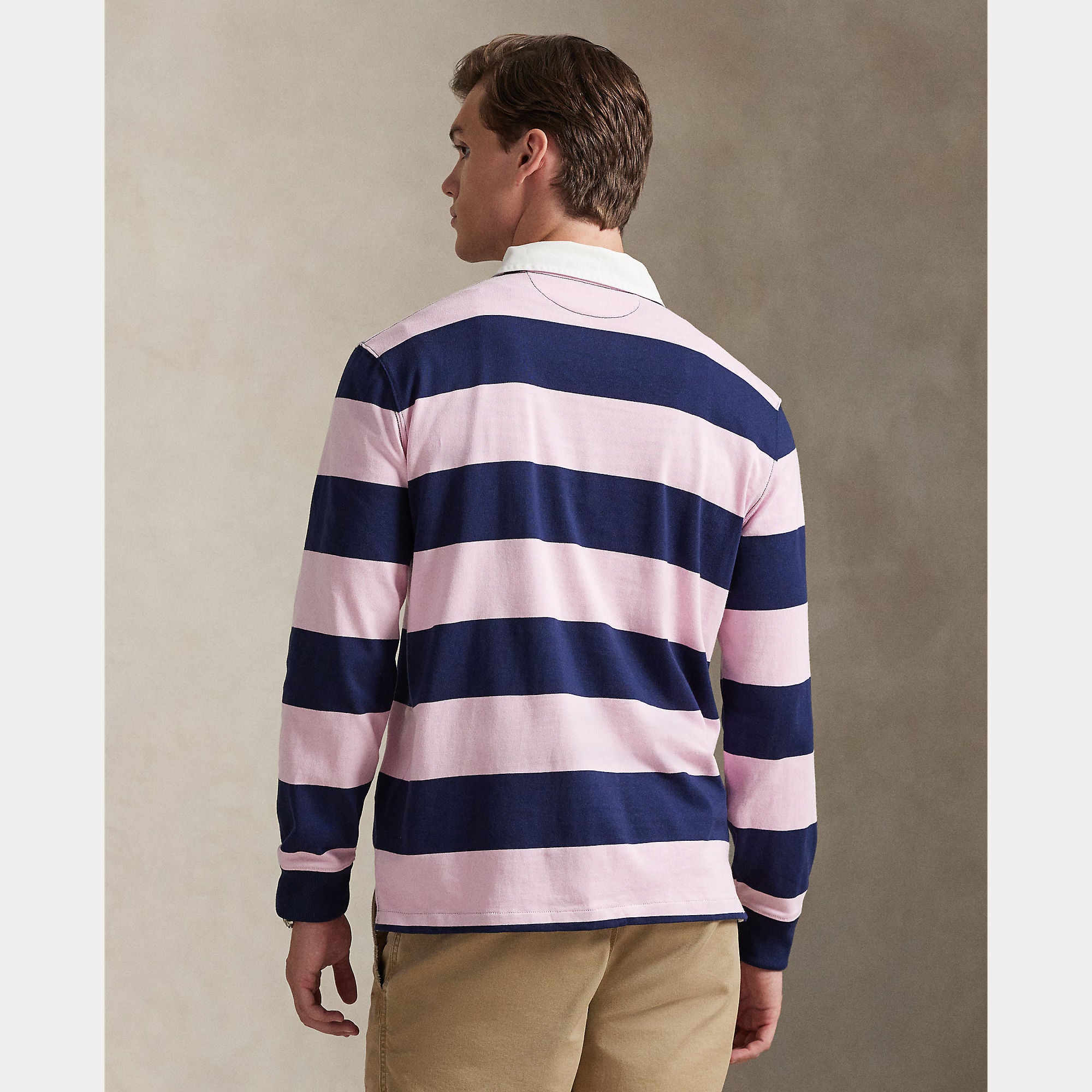 Polo Ralph Lauren miesten pikeepaita LS Rugby M3 Long Sleeve-Knit, raidallinen pinkki