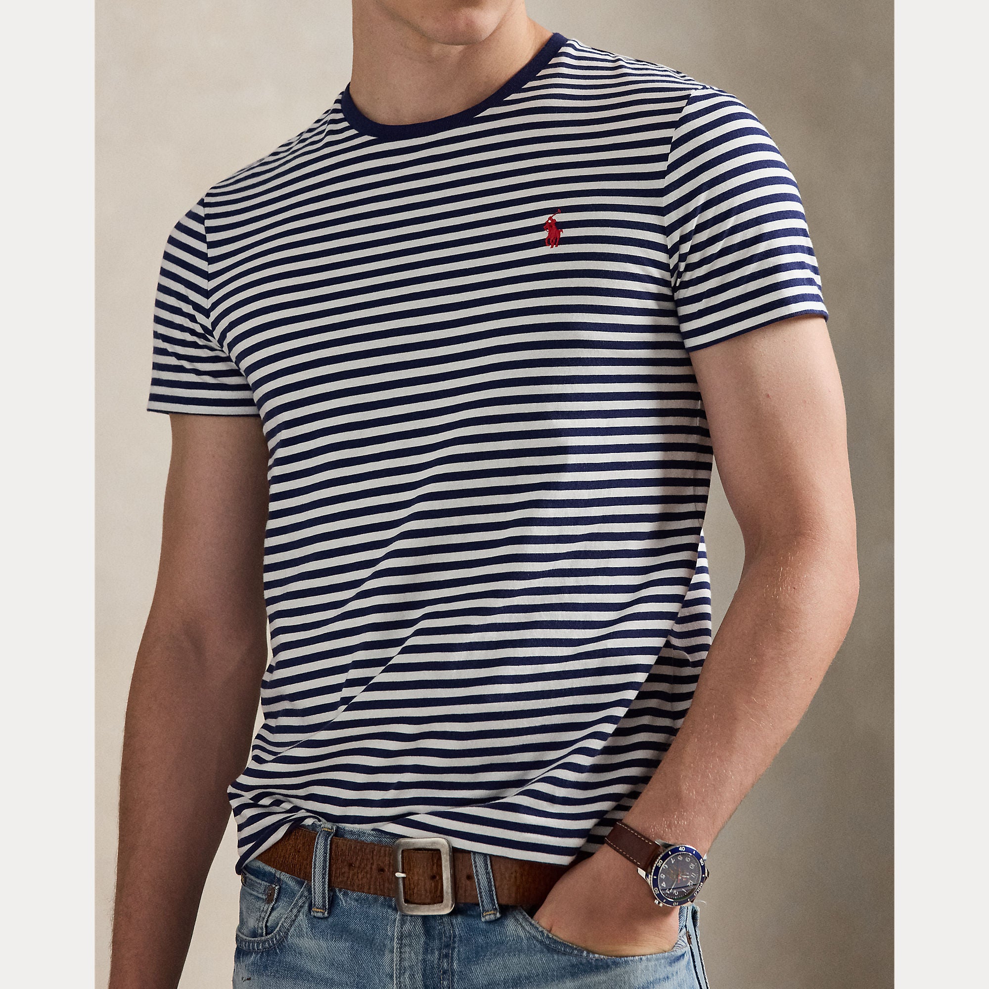 Polo Ralph Lauren miesten t-paita Custom Fit Striped T-Shirt, raidallinen sininen