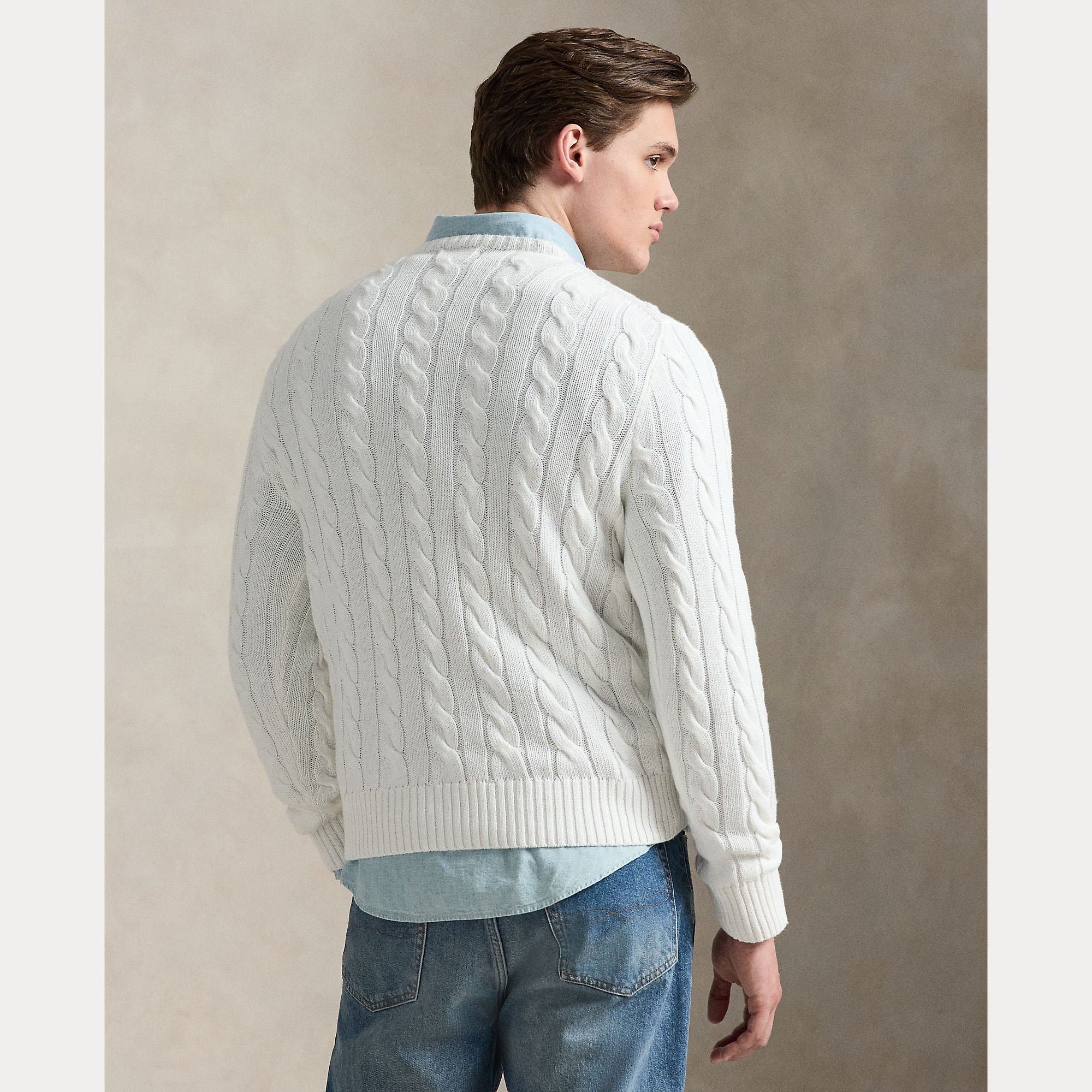 Polo Ralph Lauren miesten neulepaita Cotton Cable LS Drive Pullover, valkoinen