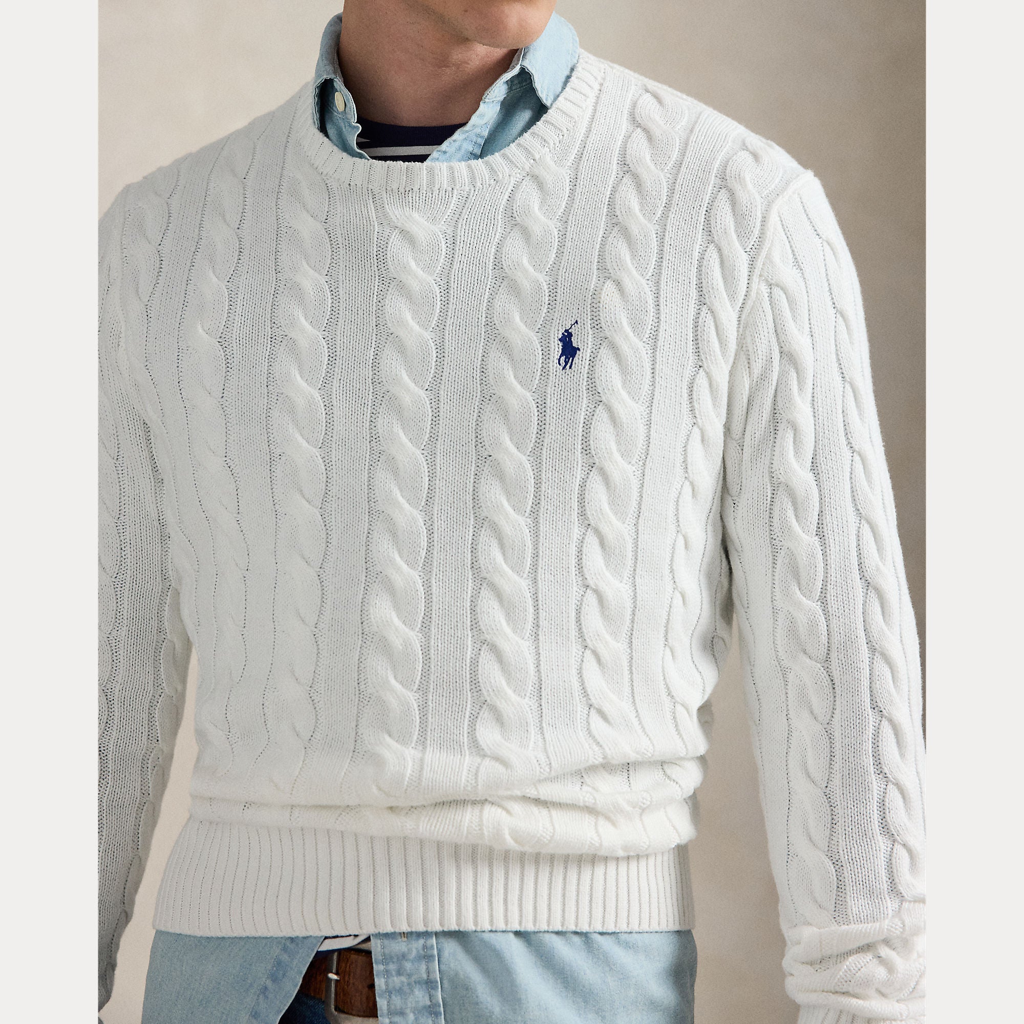 Polo Ralph Lauren miesten neulepaita Cotton Cable LS Drive Pullover, valkoinen