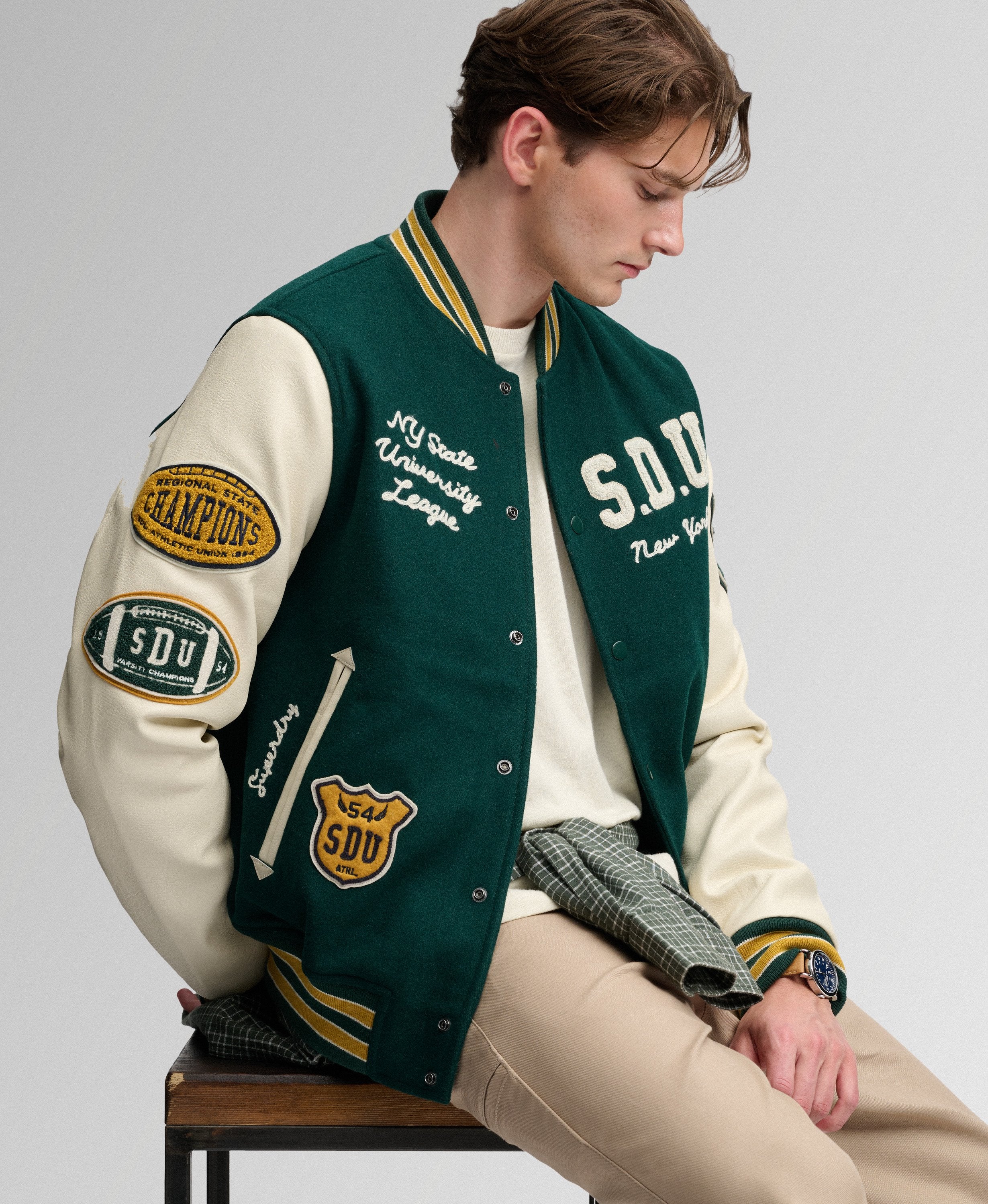 Superdry miesten takki Vintage Patched Varsity, tummanvihreä