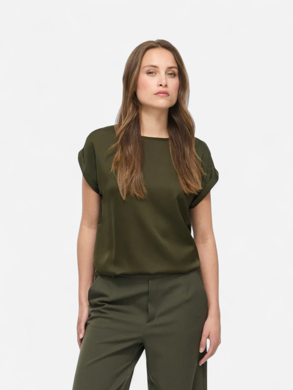 Vila naisten paita Viellette S/S Satin Top, Forest Night - Kekäle.fi