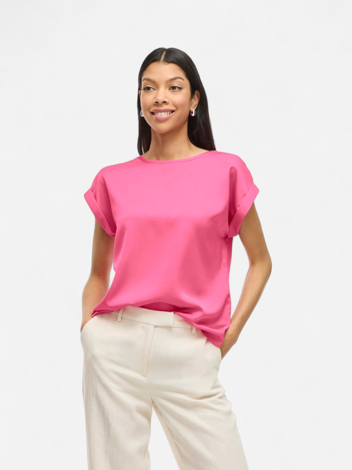 Vila naisten paita VIEllette S/S Satin Top - Noos, Sangria Sunset - Kekäle.fi