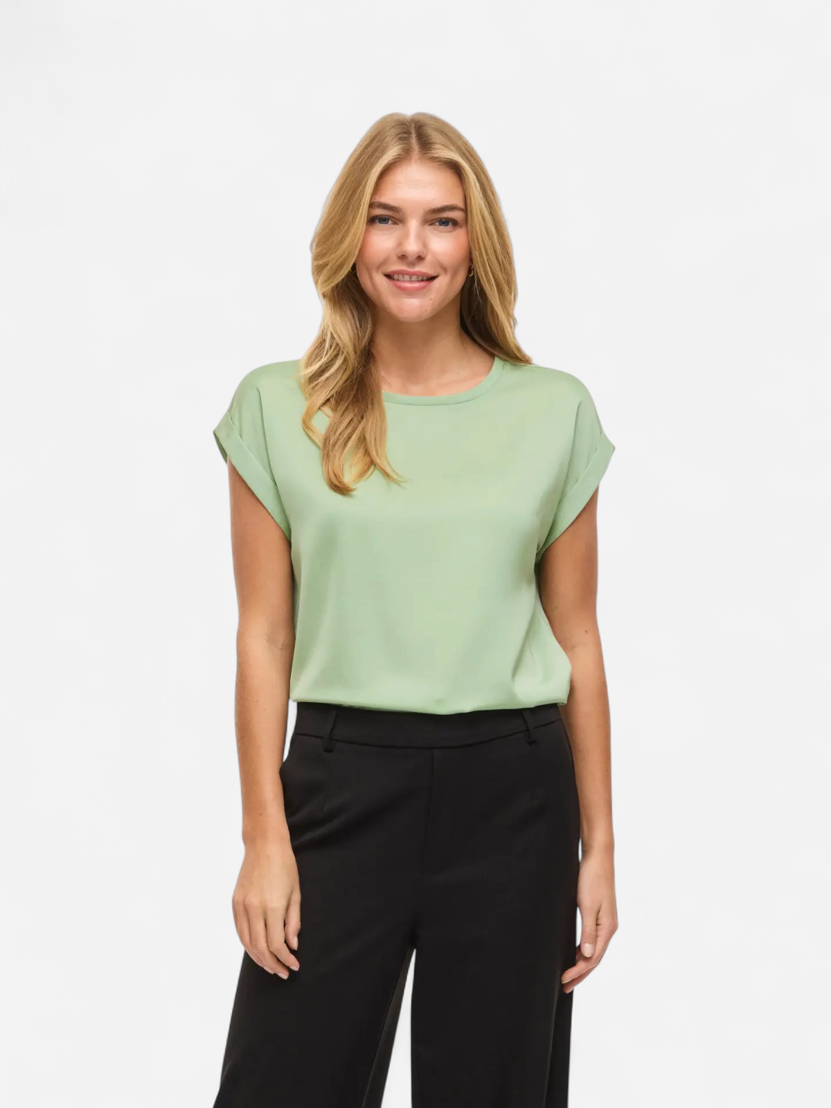 Vila naisten paita Viellette S/S Satin Top, Smoke Green - Kekäle.fi