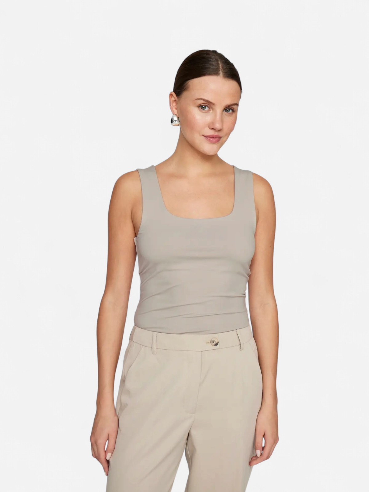 Vila naisten toppi Vikenza U-Neck S/L, Silver Gray - Kekäle.fi