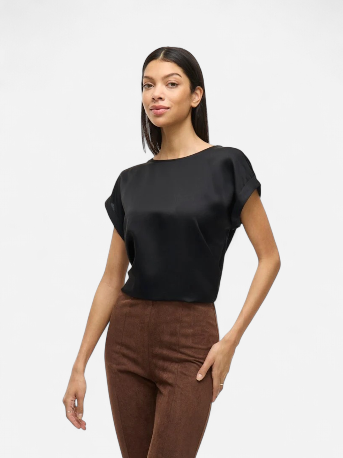 Vila lyhythihainen toppi, VIELLETTE S/S SATIN TOP Black - Kekäle.fi