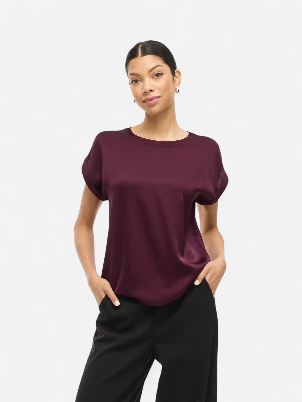 Vila lyhythihainen toppi, VIELLETTE S/S SATIN TOP Fig - Kekäle.fi