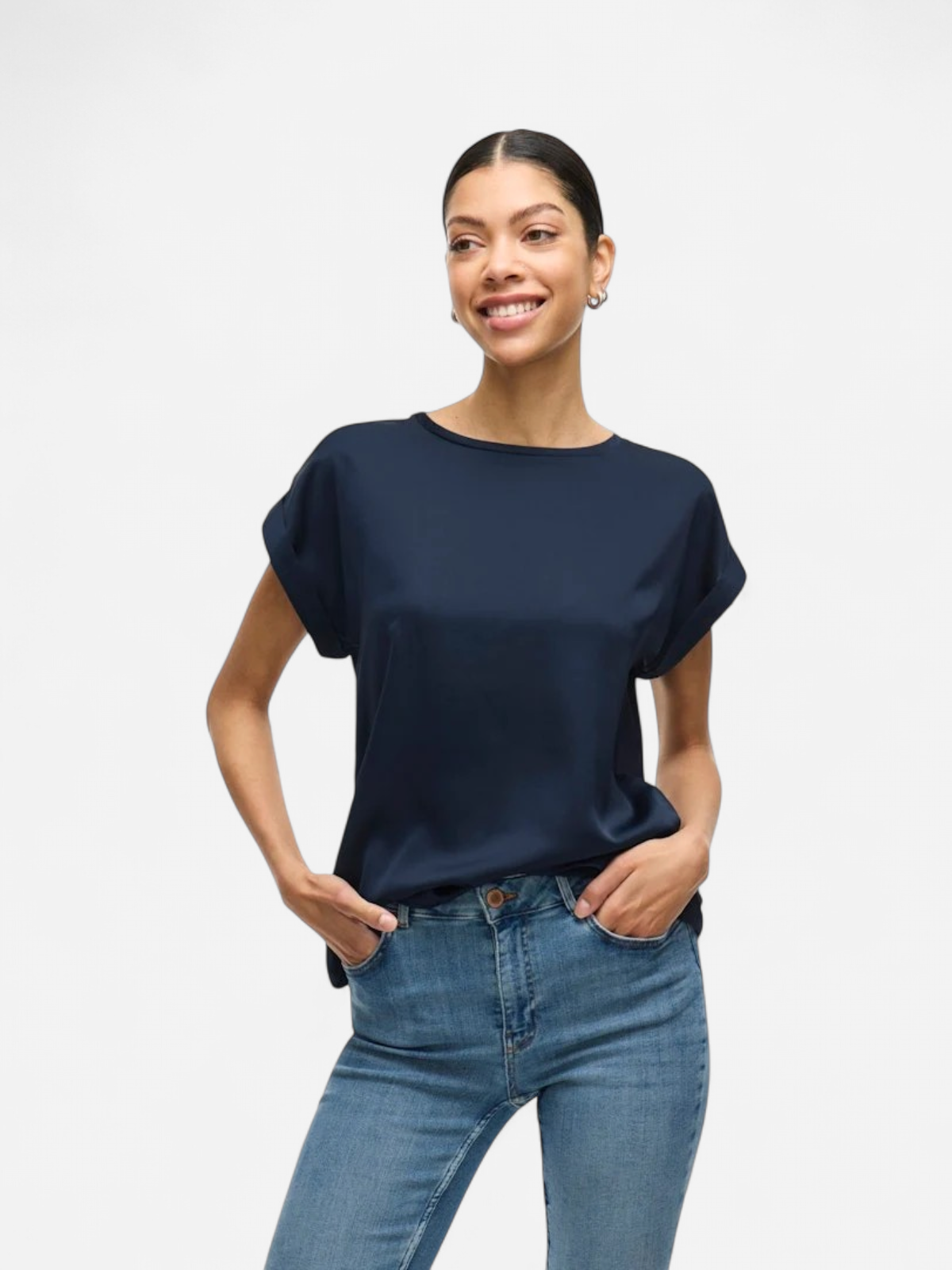 Vila lyhythihainen toppi, VIELLETTE S/S SATIN TOP Navy Blazer - Kekäle.fi