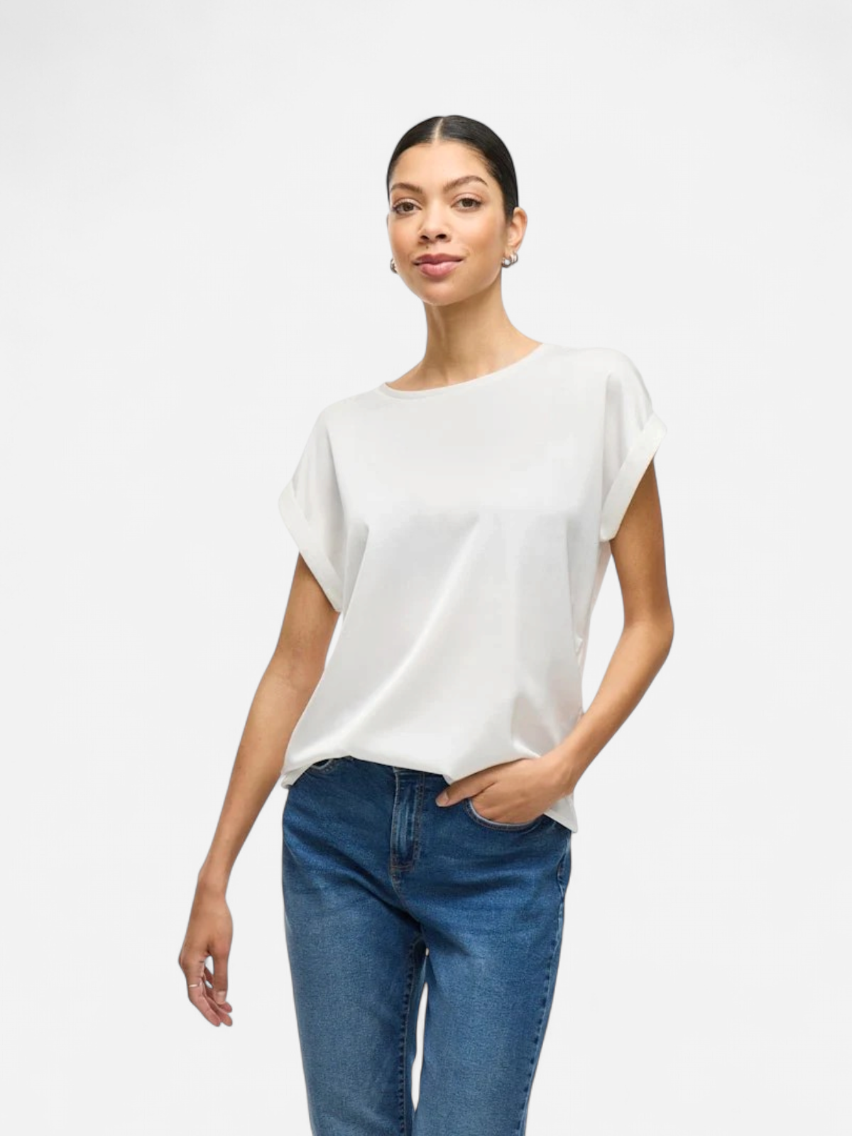 Vila lyhythihainen toppi, VIELLETTE S/S SATIN TOP Snow White - Kekäle.fi