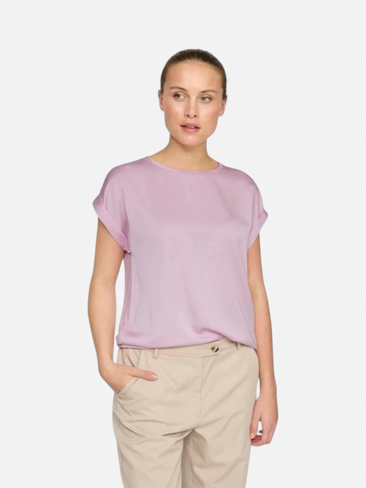 Vila lyhythihainen toppi, VIELLETTE S/S SATIN TOP Winsome Orchid - Kekäle.fi