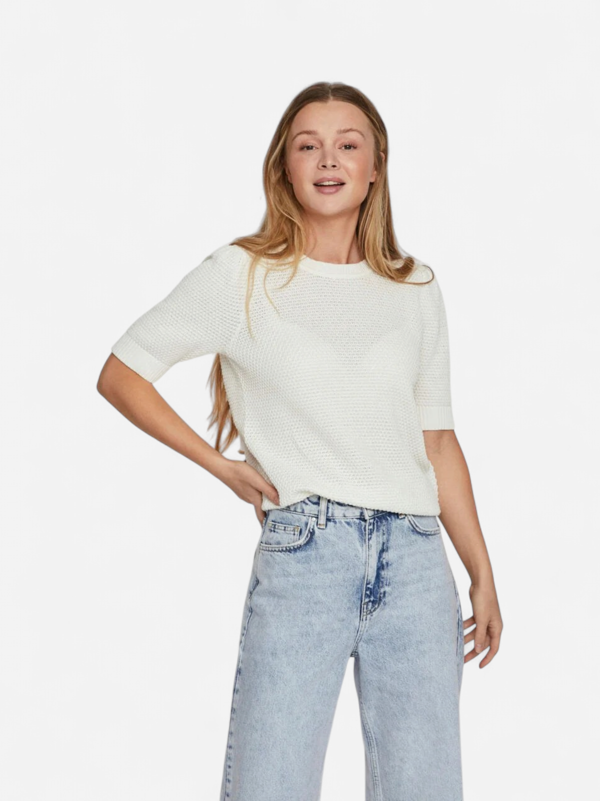 Vila naisten neulepusero, VIDALO O-NECK S/S KNIT TOP Valkoinen - Kekäle.fi