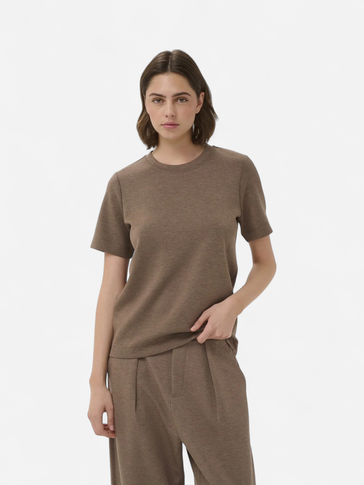 VINCENTIW MELANGE KARMEN T-SHIRT Coffee Quartz Melange - Kekäle.fi