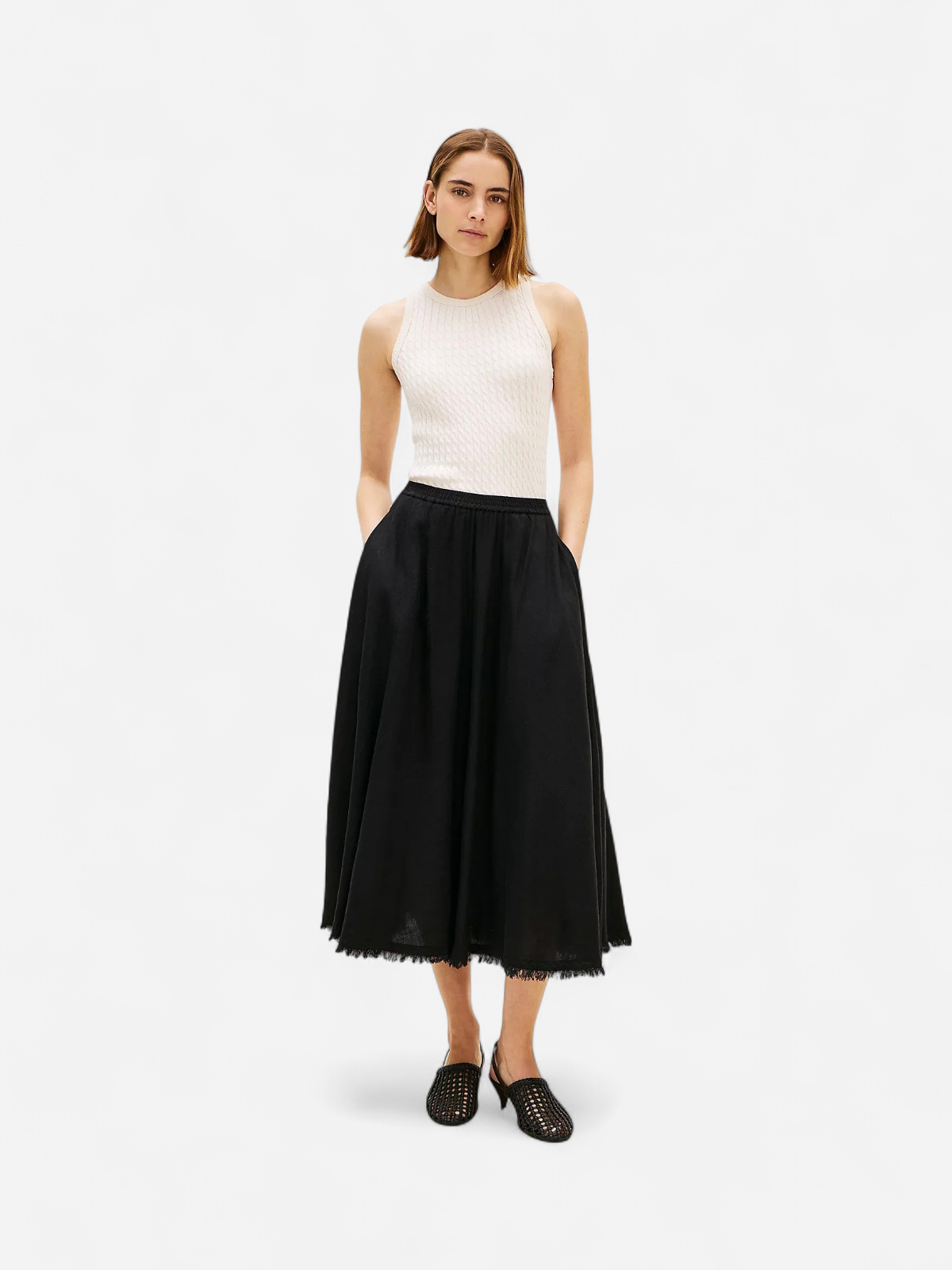 Tommy Hilfiger hame Linen Blend Volum Midi Skirt, musta - Kekäle.fi