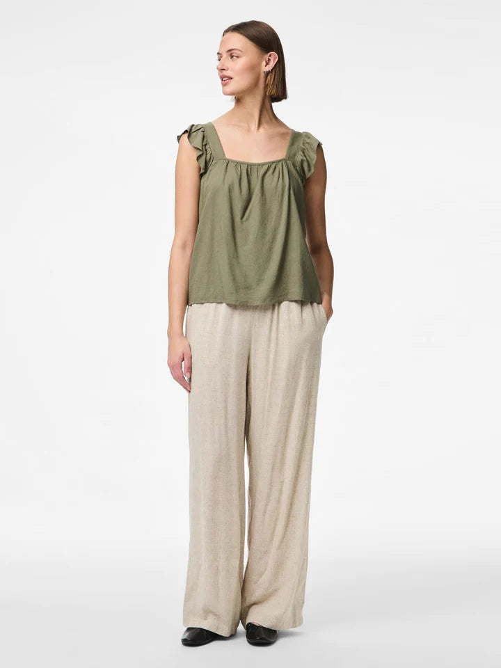 Pieces naisten toppi Pcpia Sl Top Wvn Noos, Deep Lichen Green