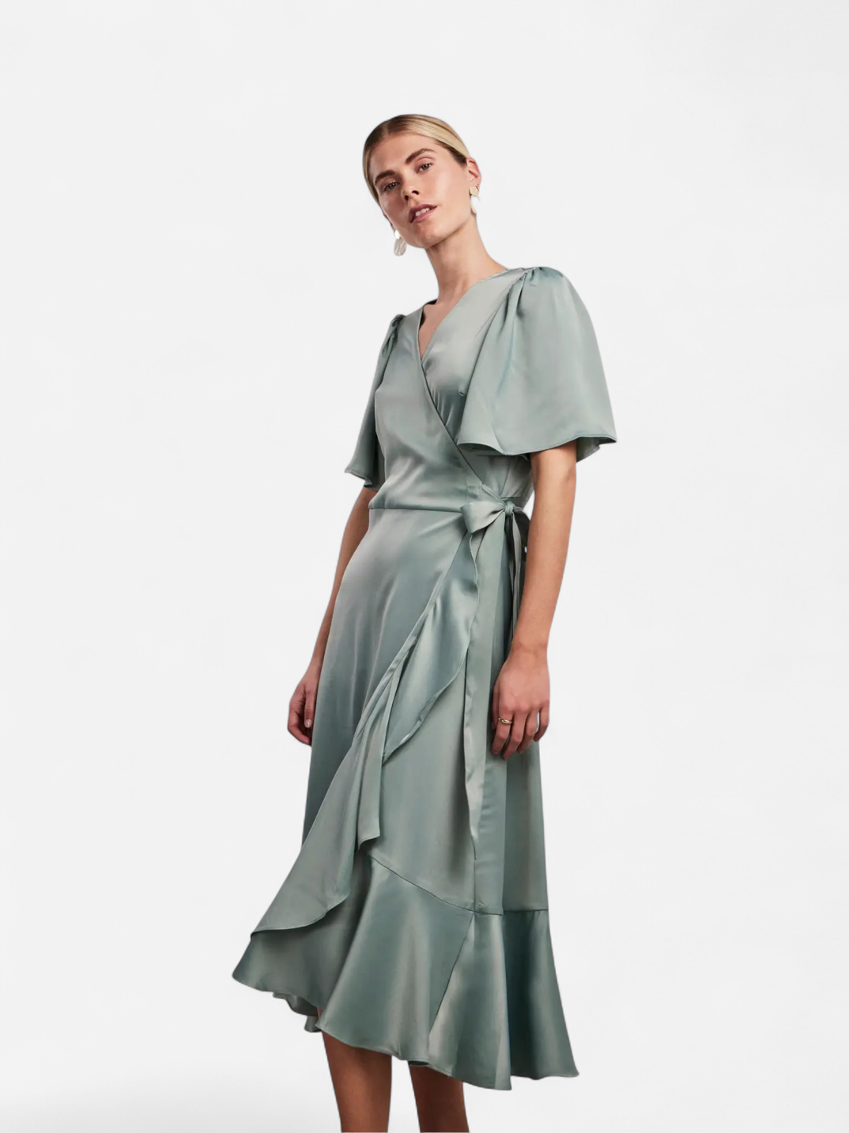 Y.A.S Naisten Mekko, YASTHEA 2/4 MIDI WRAP DRESS Green Milieu - Kekäle.fi