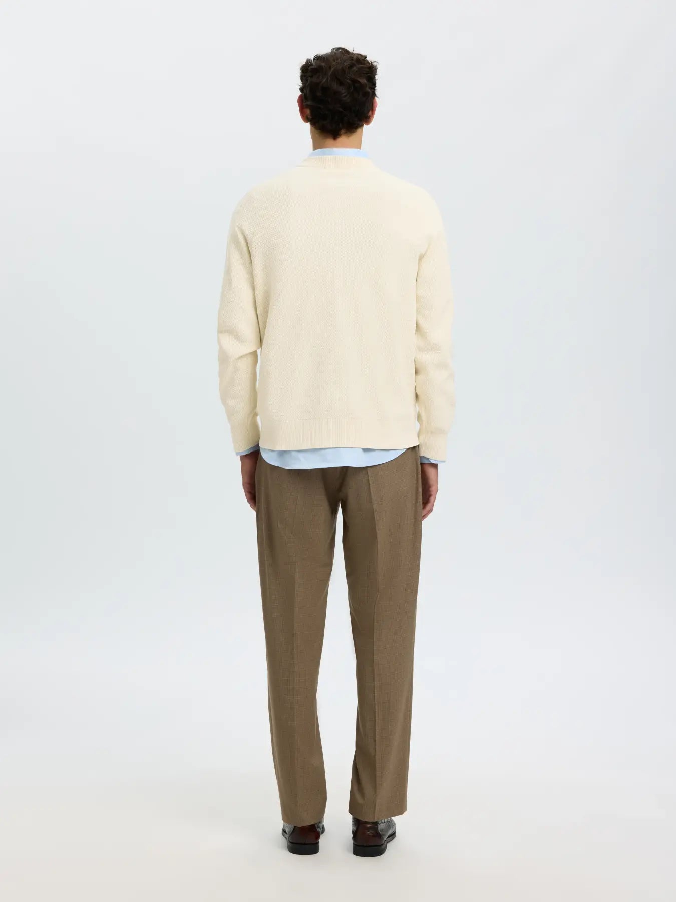 Selected miesten neulepusero Torn Structure Crew Neck, Silver Birch