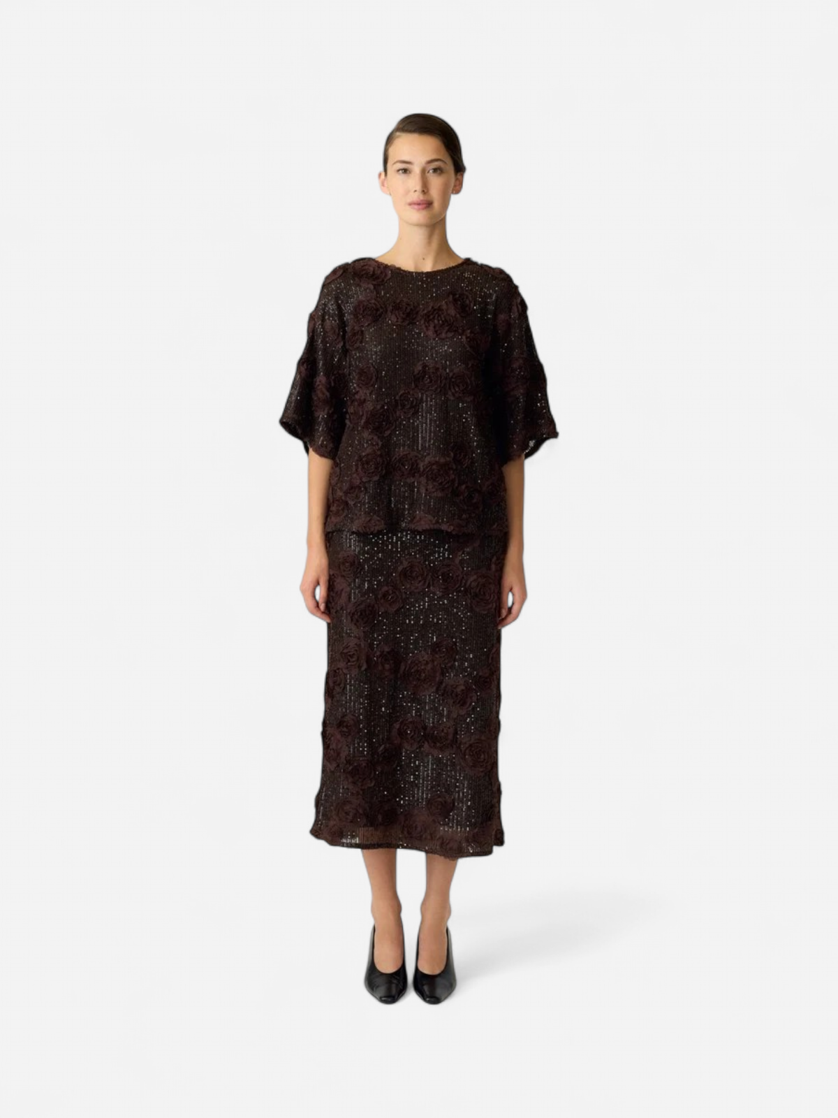 YAS naisten hame Yaselysia Sequin Long Skirt, Coffee Bean - Kekäle.fi