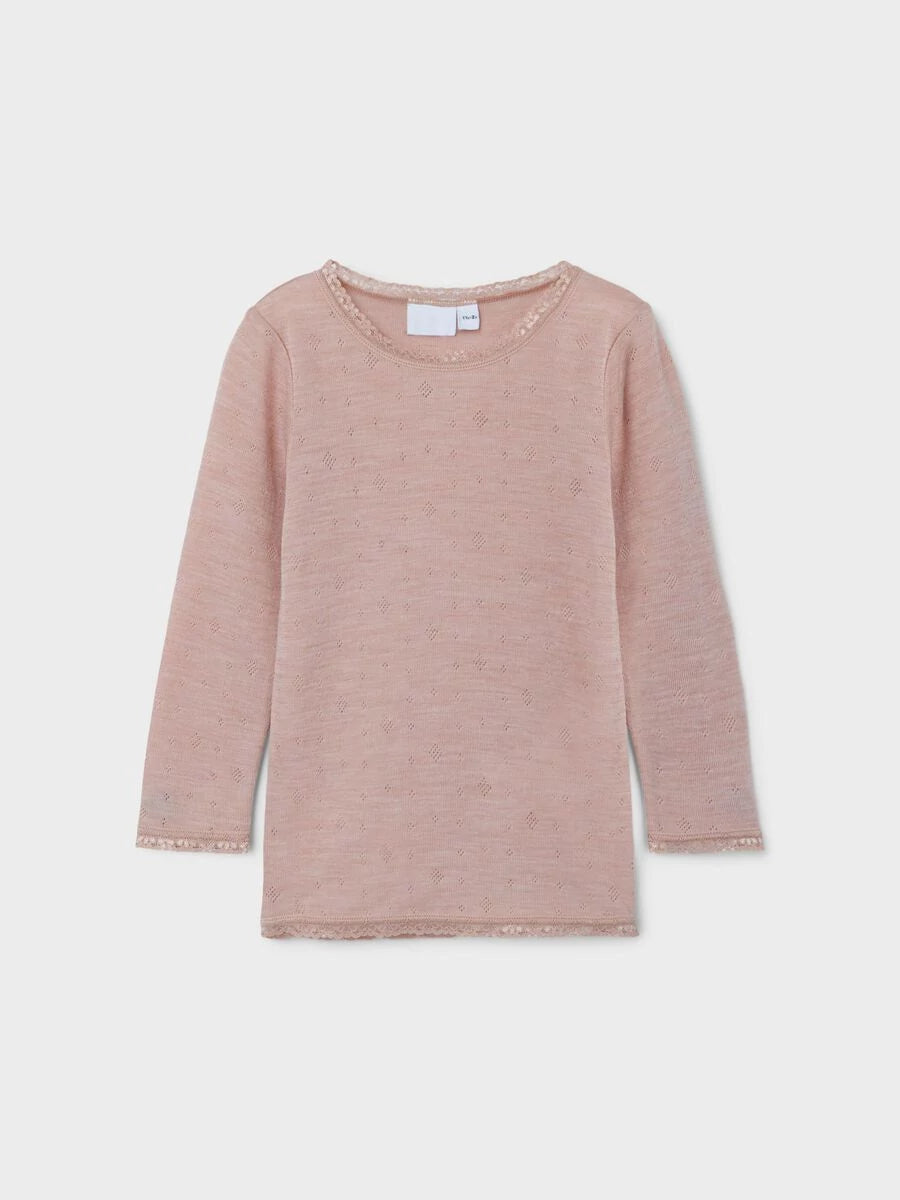 NMWANG WOOL NEEDLE LS TOP NOOS VAALEANPUNAINEN KUOS