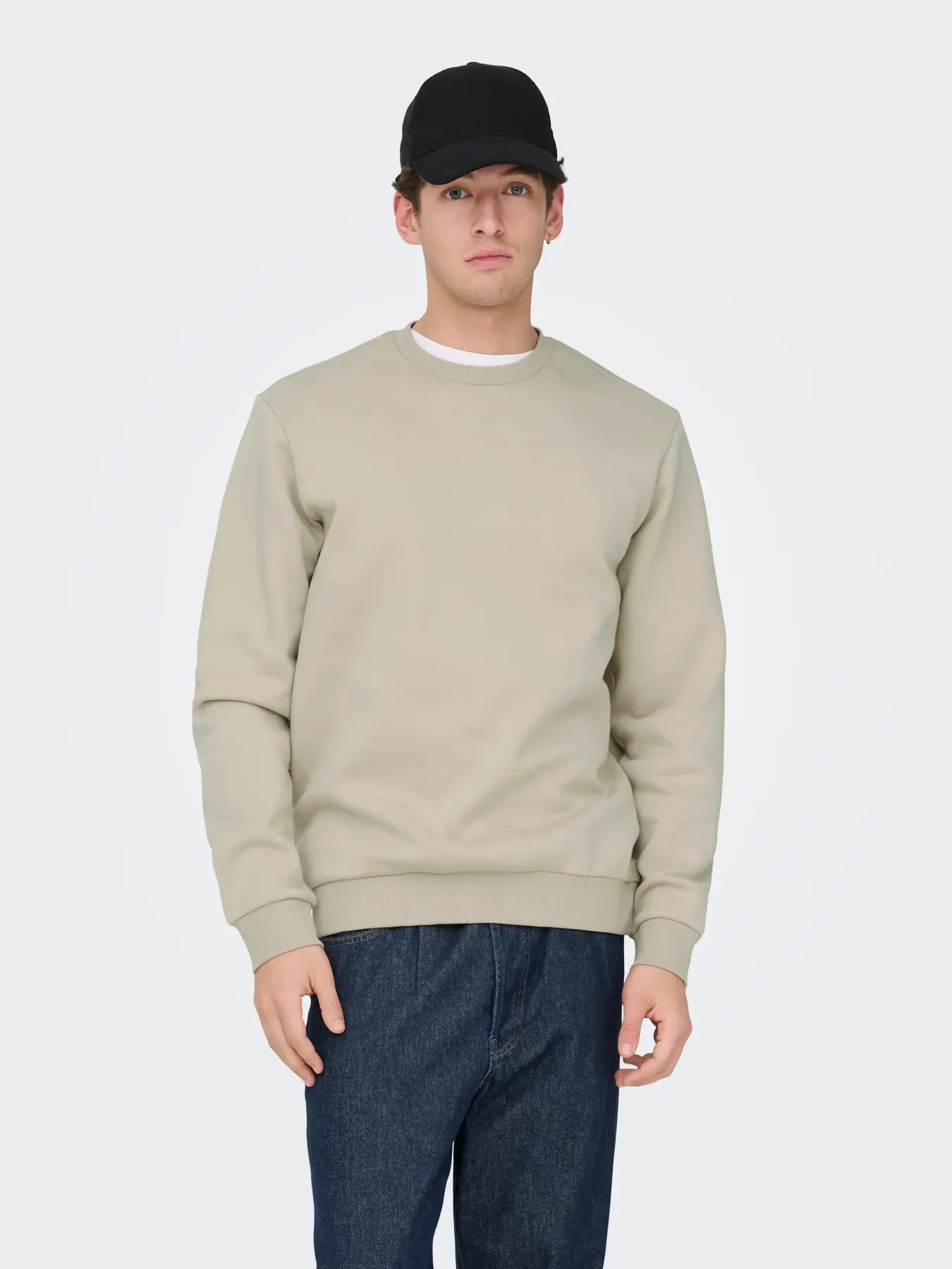 Only and Sons miesten collegepaita ONSCERES Crew Neck, Silver Lining
