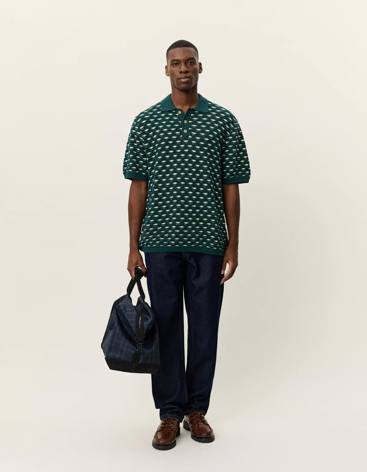 Les Deux miesten paita Esmay Shell Knitted Polo, vihreä