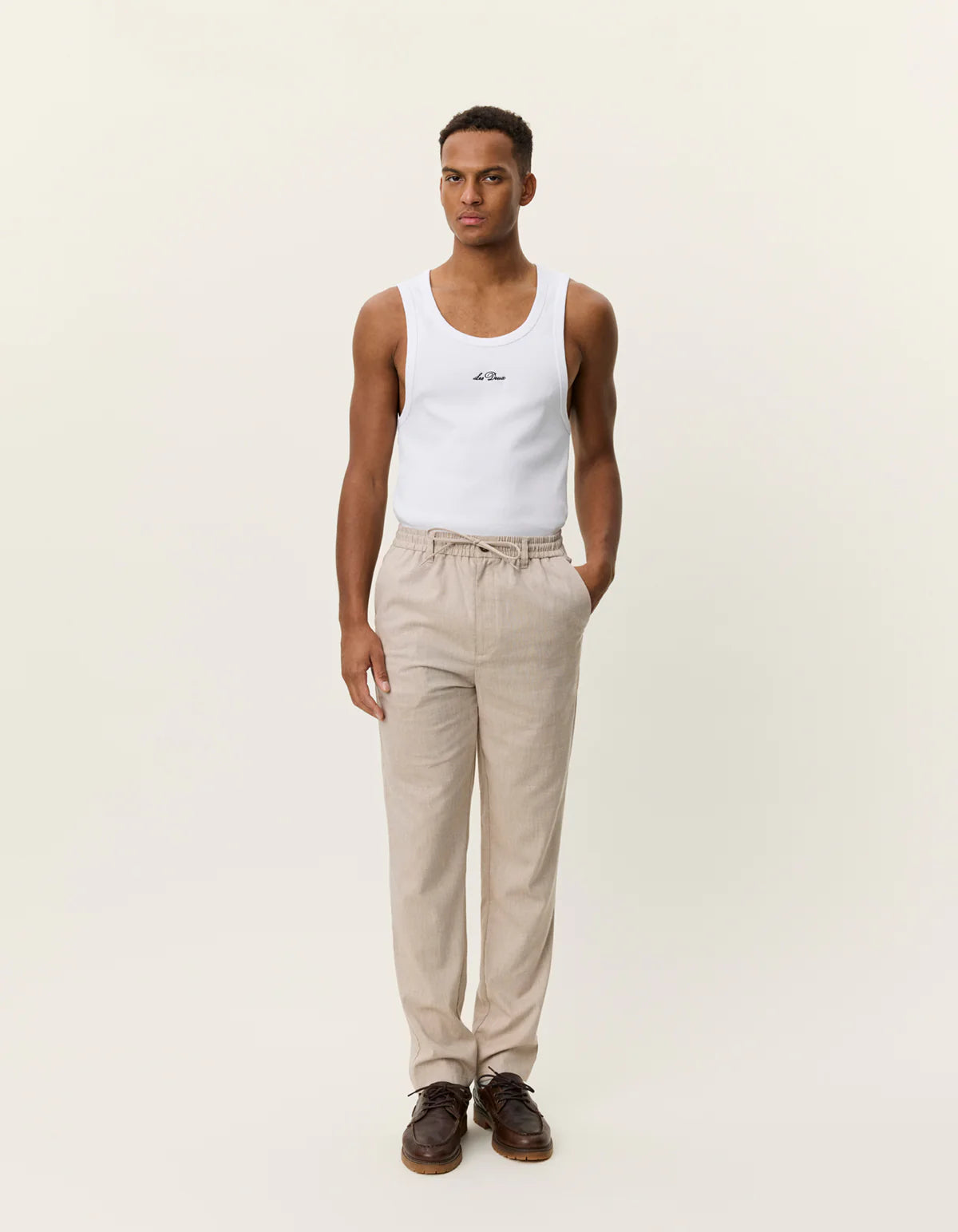 Les Deux miesten housut Como Tapered Slub Pants, beige